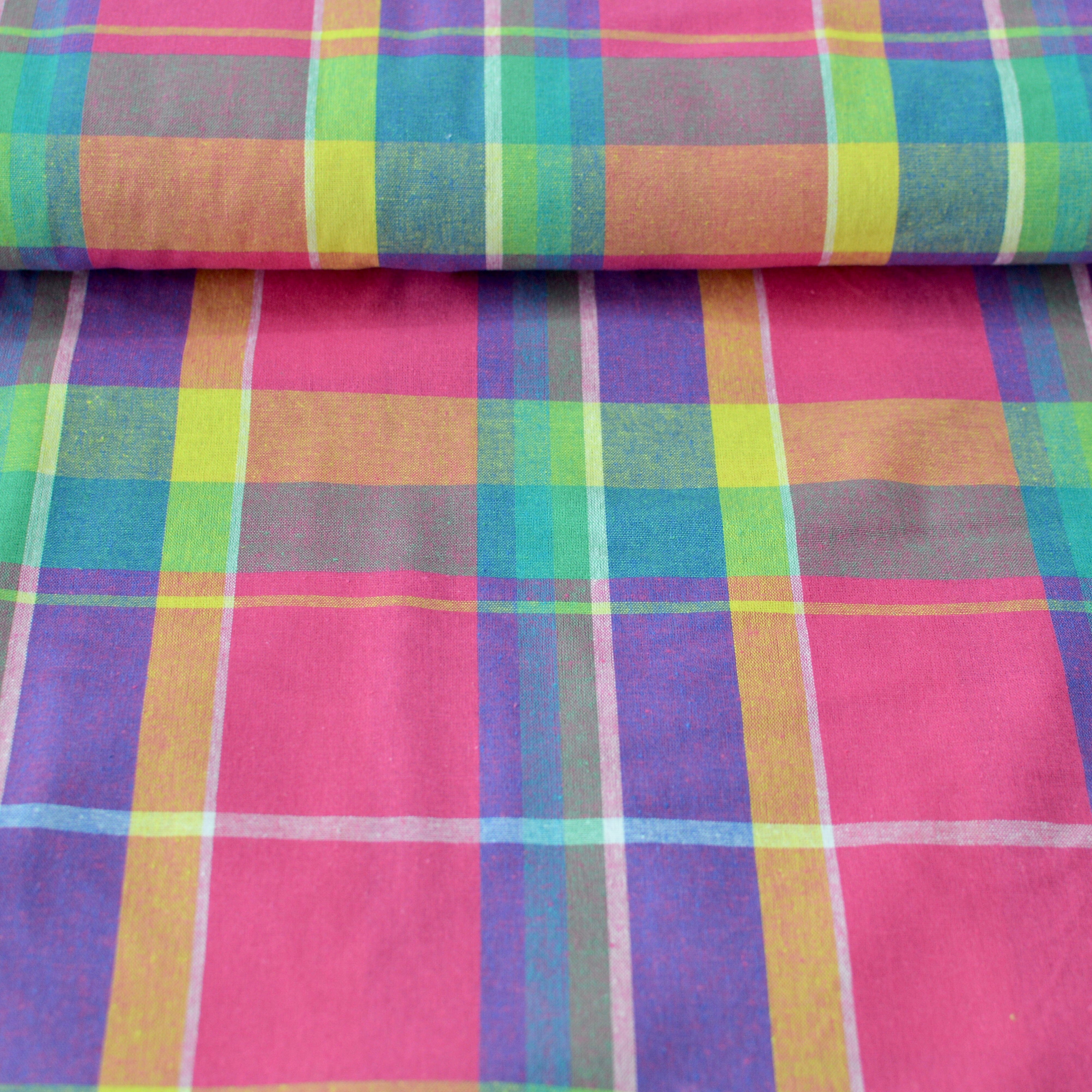 Baumwolle Webware pink türkis lila gelb bunt kariert Fabric poshpinks