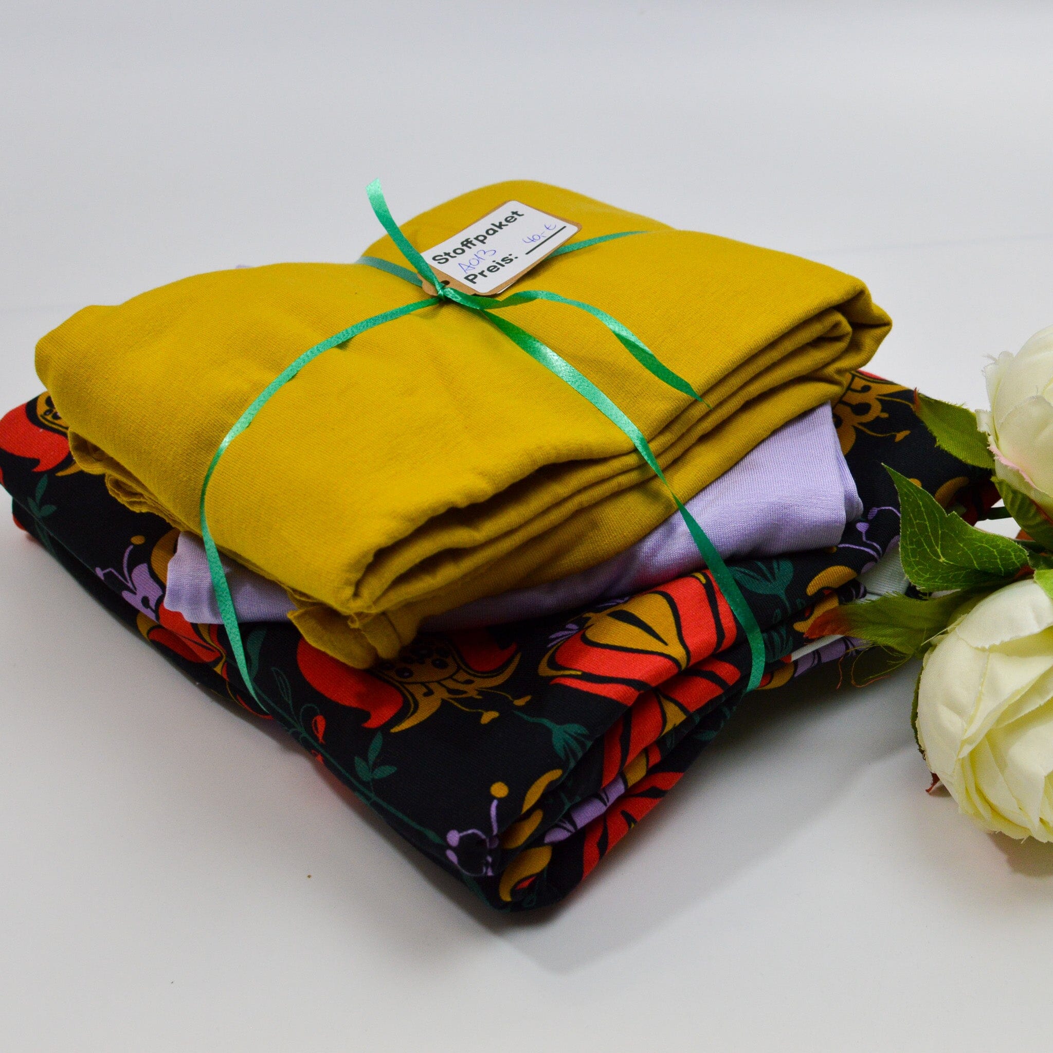 Stoffpaket Jersey & Bündchen – Retro Schwarz,senf, flieder – limitiert Paket poshpinks