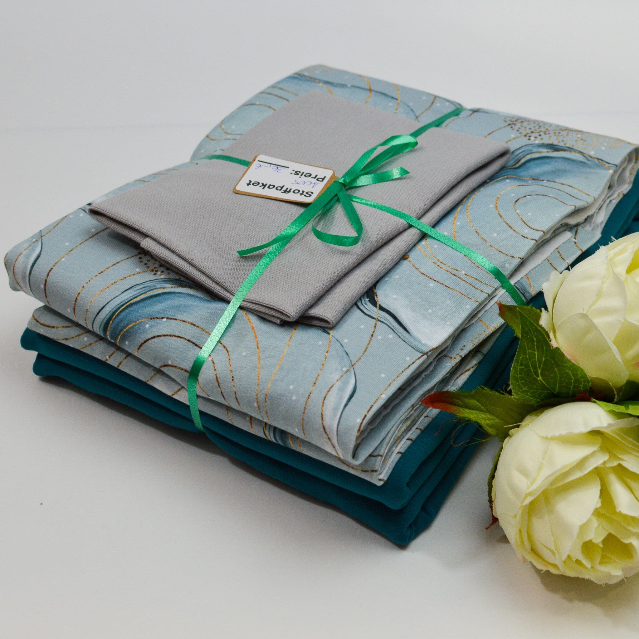 Stoffpaket Jersey & Bündchen – abstrakt grau,petrol– limitiert Paket poshpinks