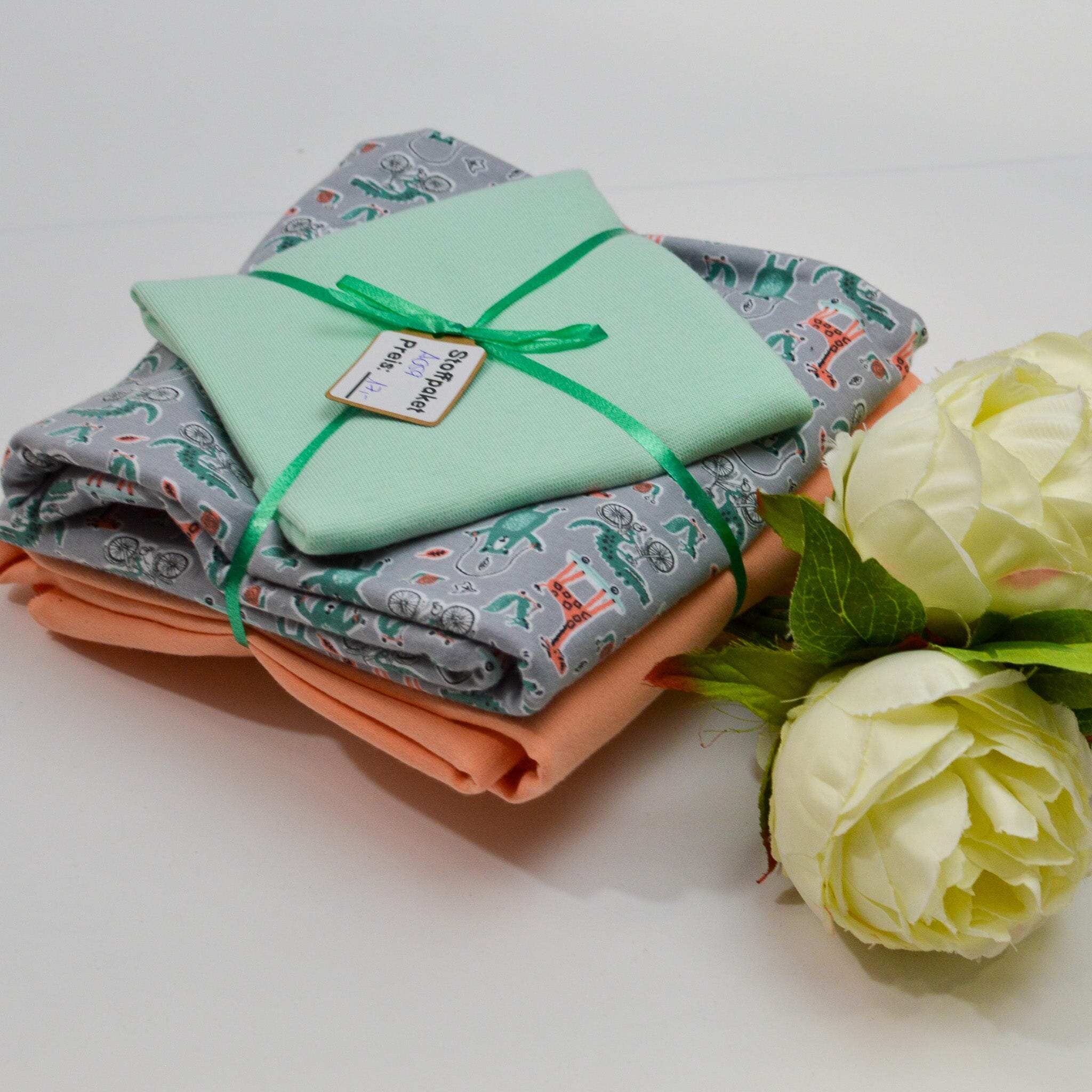 Stoffpaket Jersey & Bündchen – lustige Zootiere grau apricot – limitiert Paket poshpinks