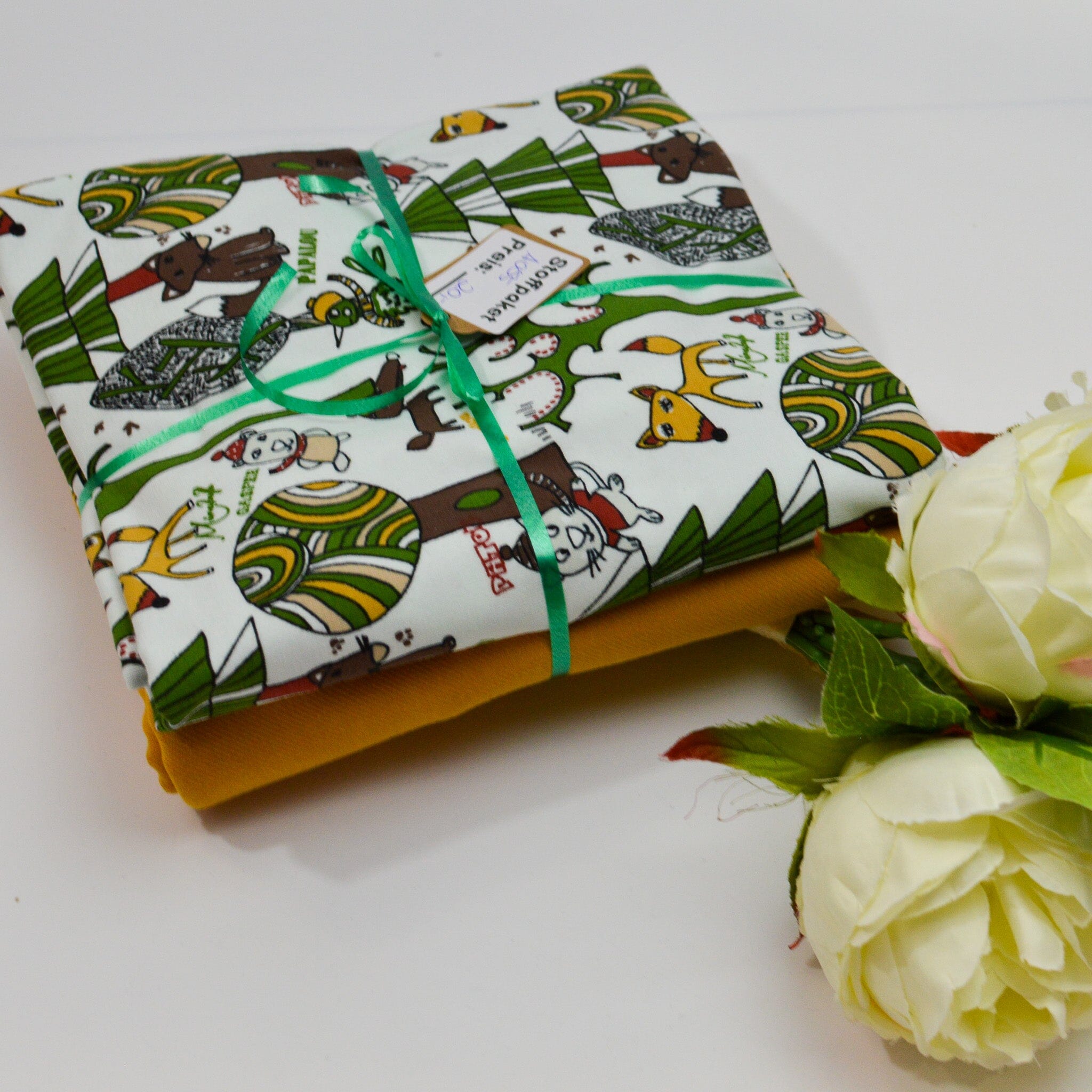 Stoffpaket Jersey – Waldfreunde weiß gelb – limitiert Paket poshpinks