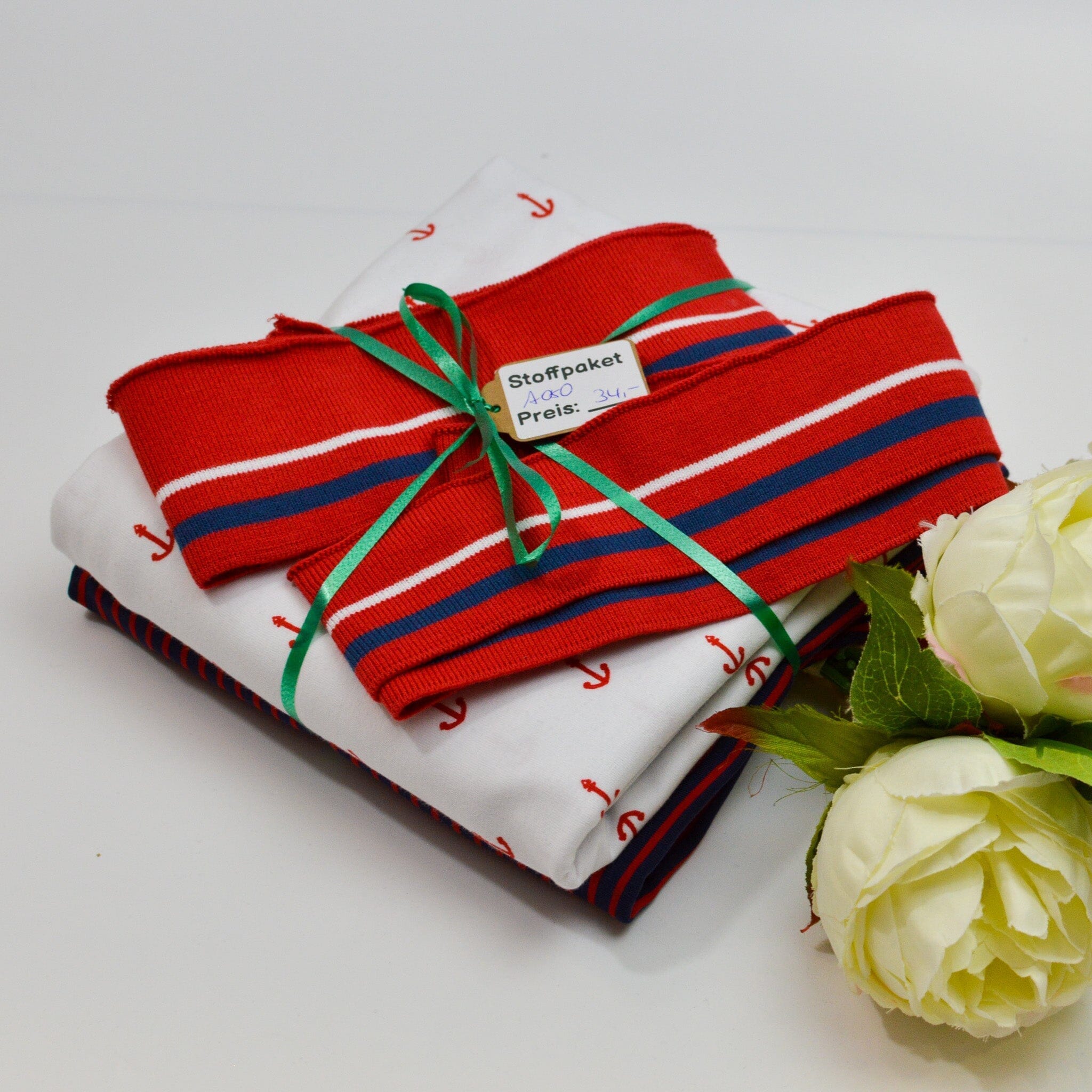 Stoffpaket Jersey – Maritim weiß jeansblau rot – limitiert Paket poshpinks