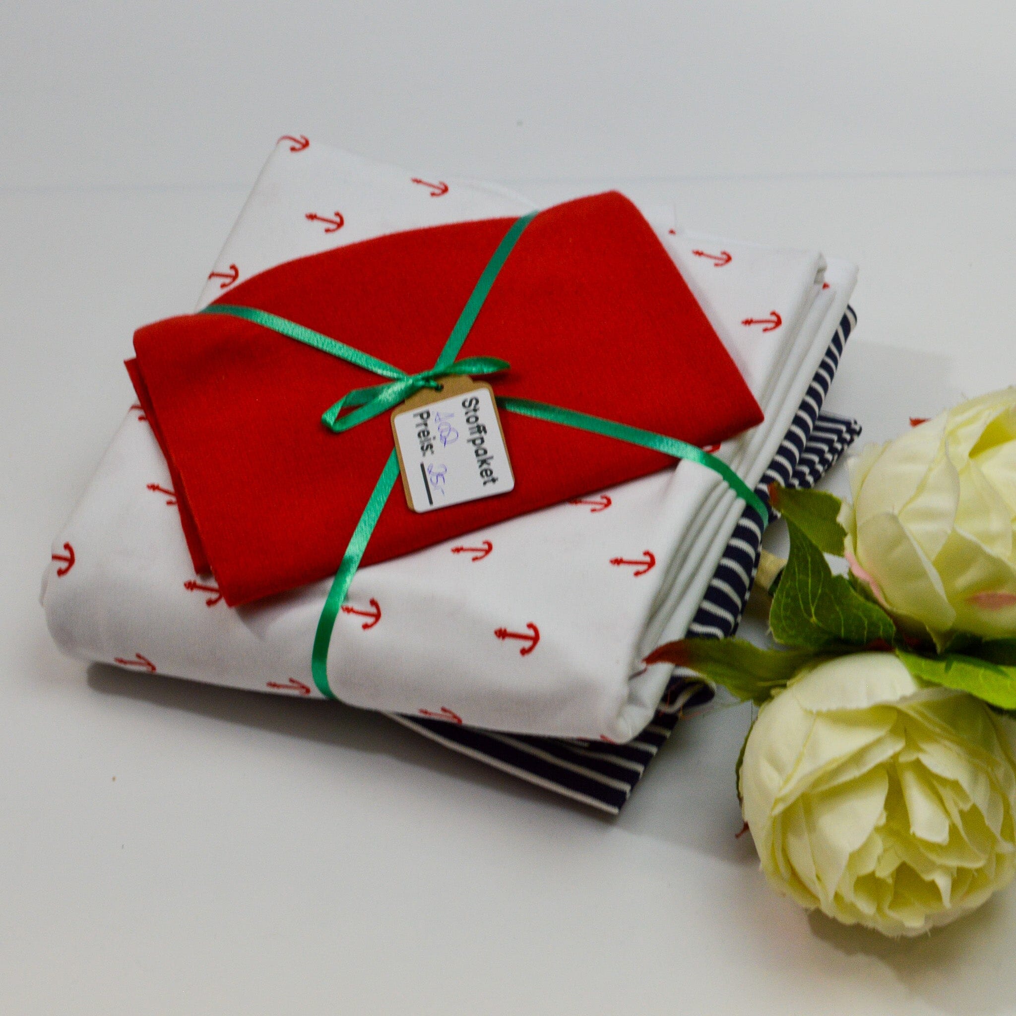 Stoffpaket Jersey – Maritim weiß blau rot – limitiert Paket poshpinks