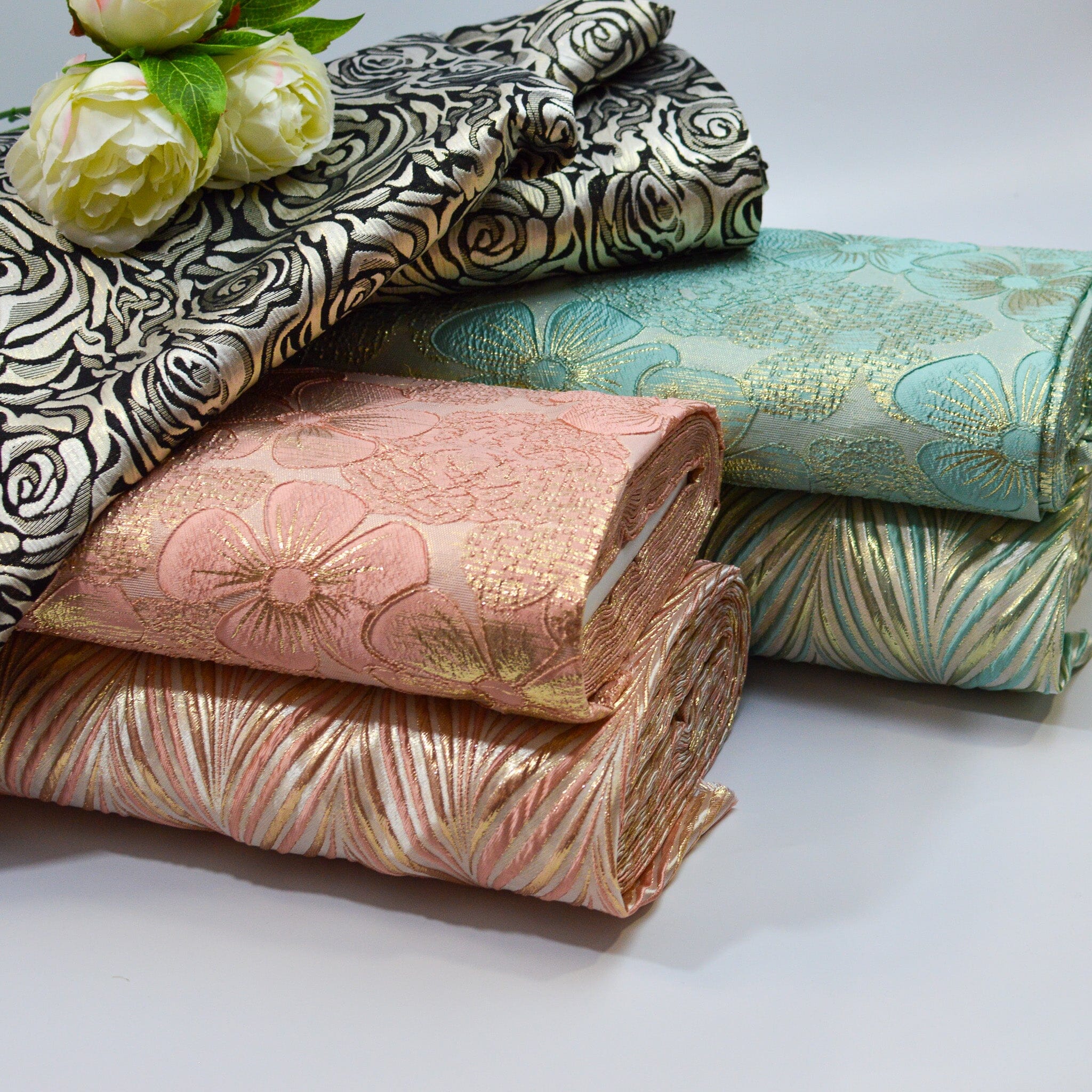 Brokat Wellen abstrakt apricot rosé Gold Fabric poshpinks