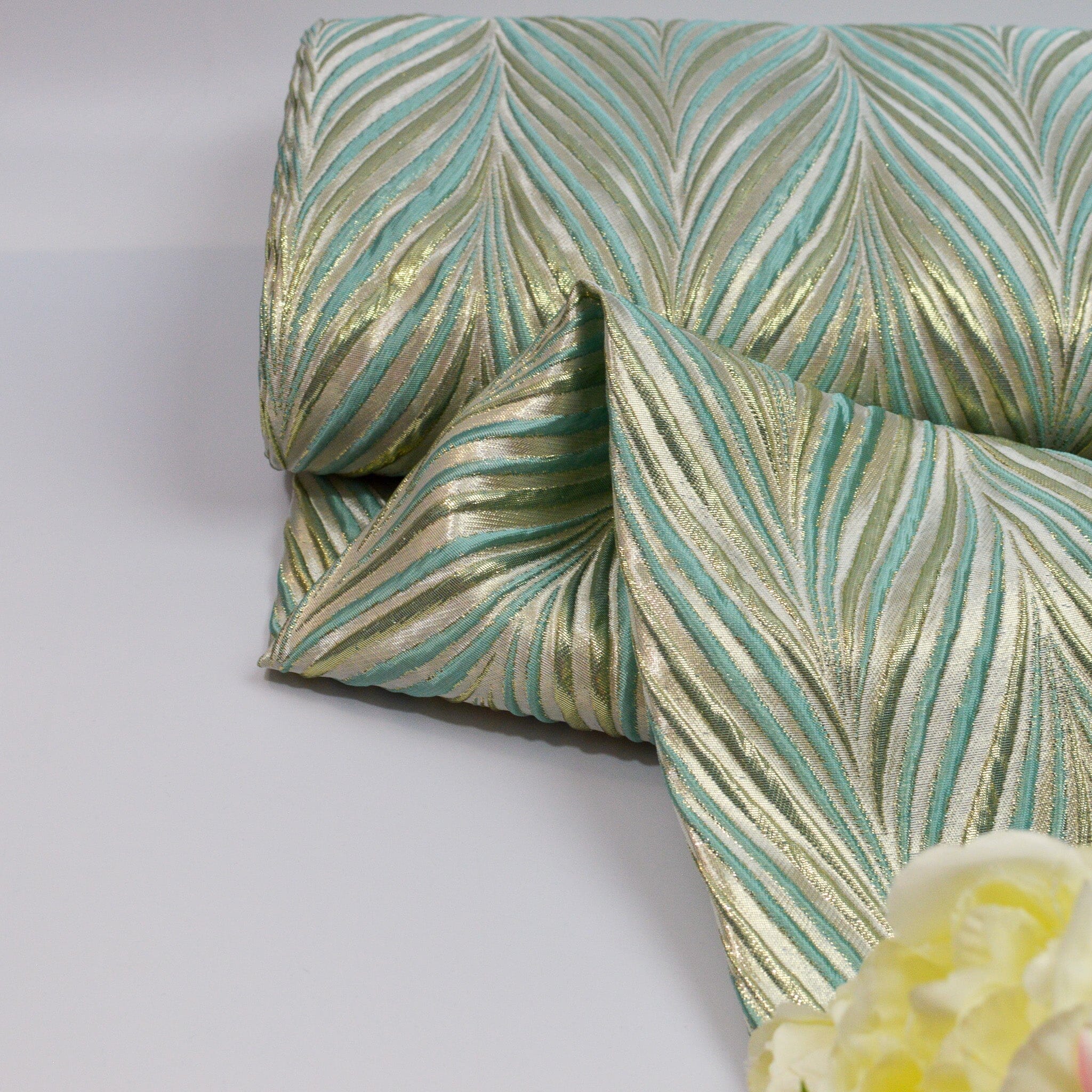 Brokat Wellen abstrakt Mint Gold Fabric poshpinks