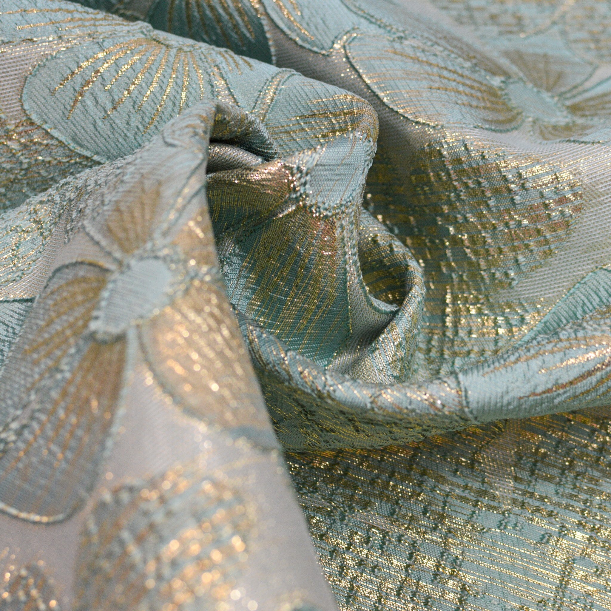 Brokat Blumen Mint Gold Fabric poshpinks