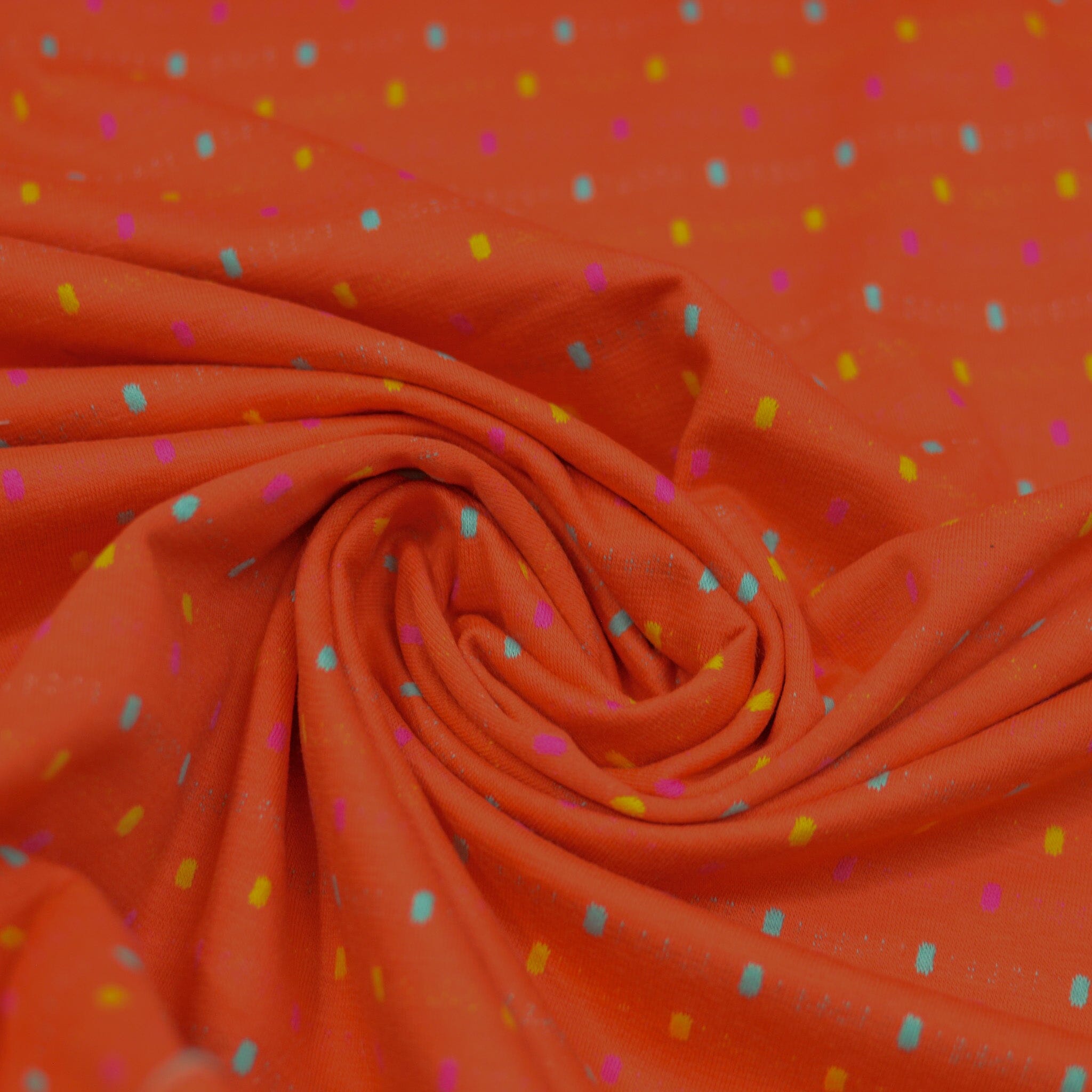 Jacquardjersey - Double Face - Streifen / Punkte - Orange bunt Fabric poshpinks