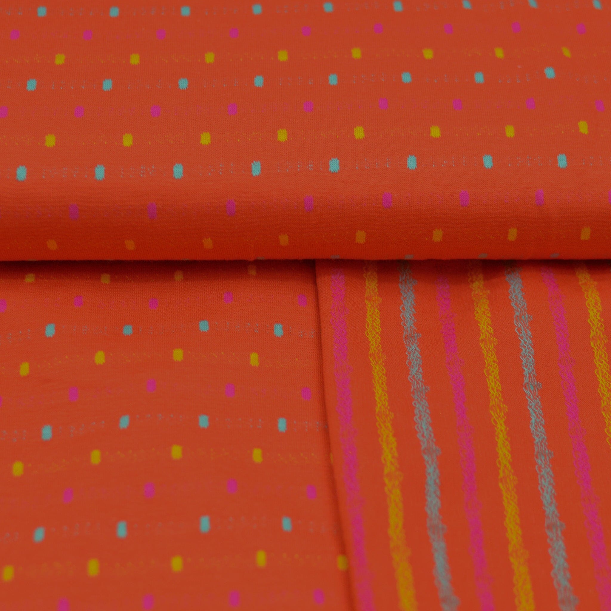 Jacquardjersey - Double Face - Streifen / Punkte - Orange bunt Fabric poshpinks