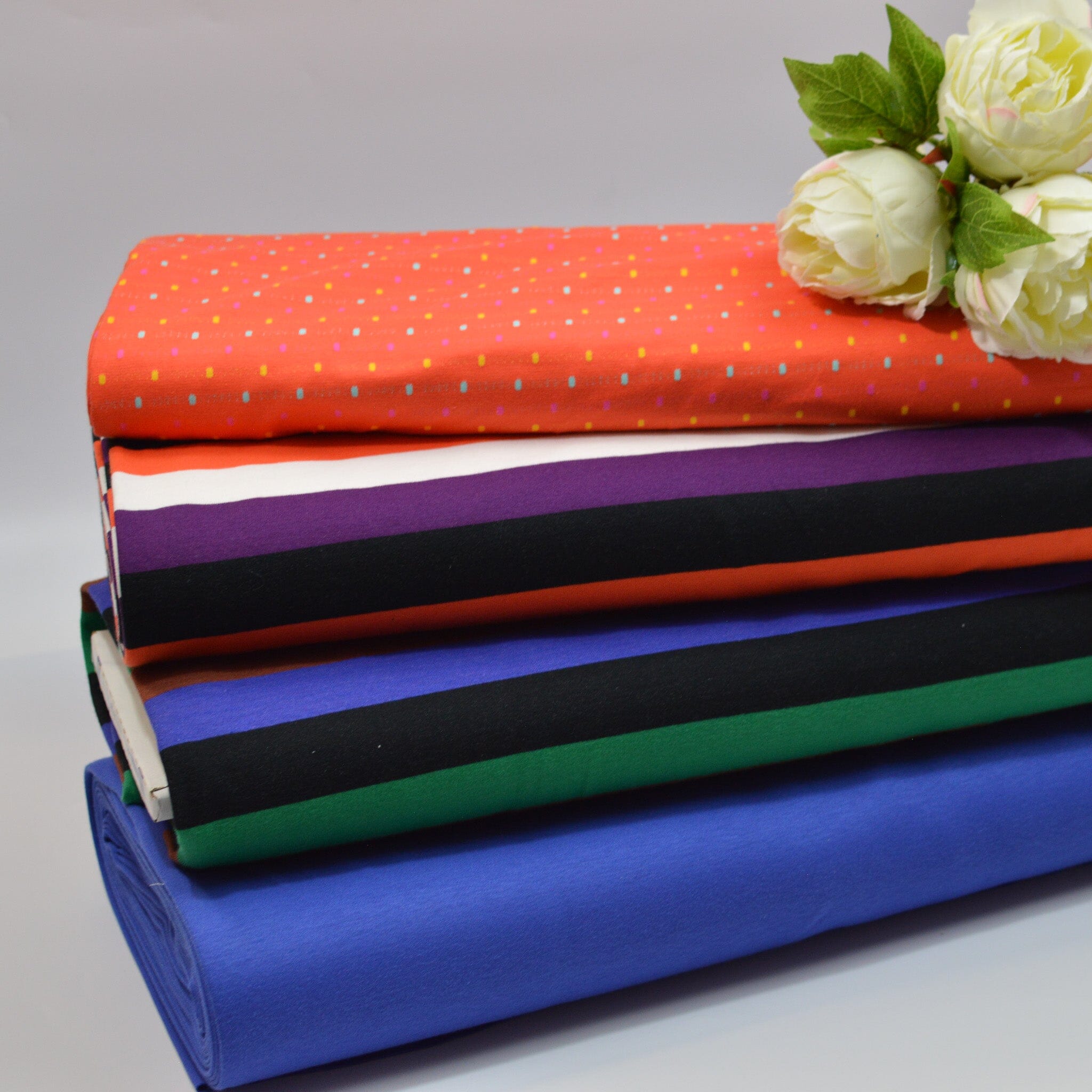 Jacquardjersey - Double Face - Streifen / Punkte - Orange bunt Fabric poshpinks