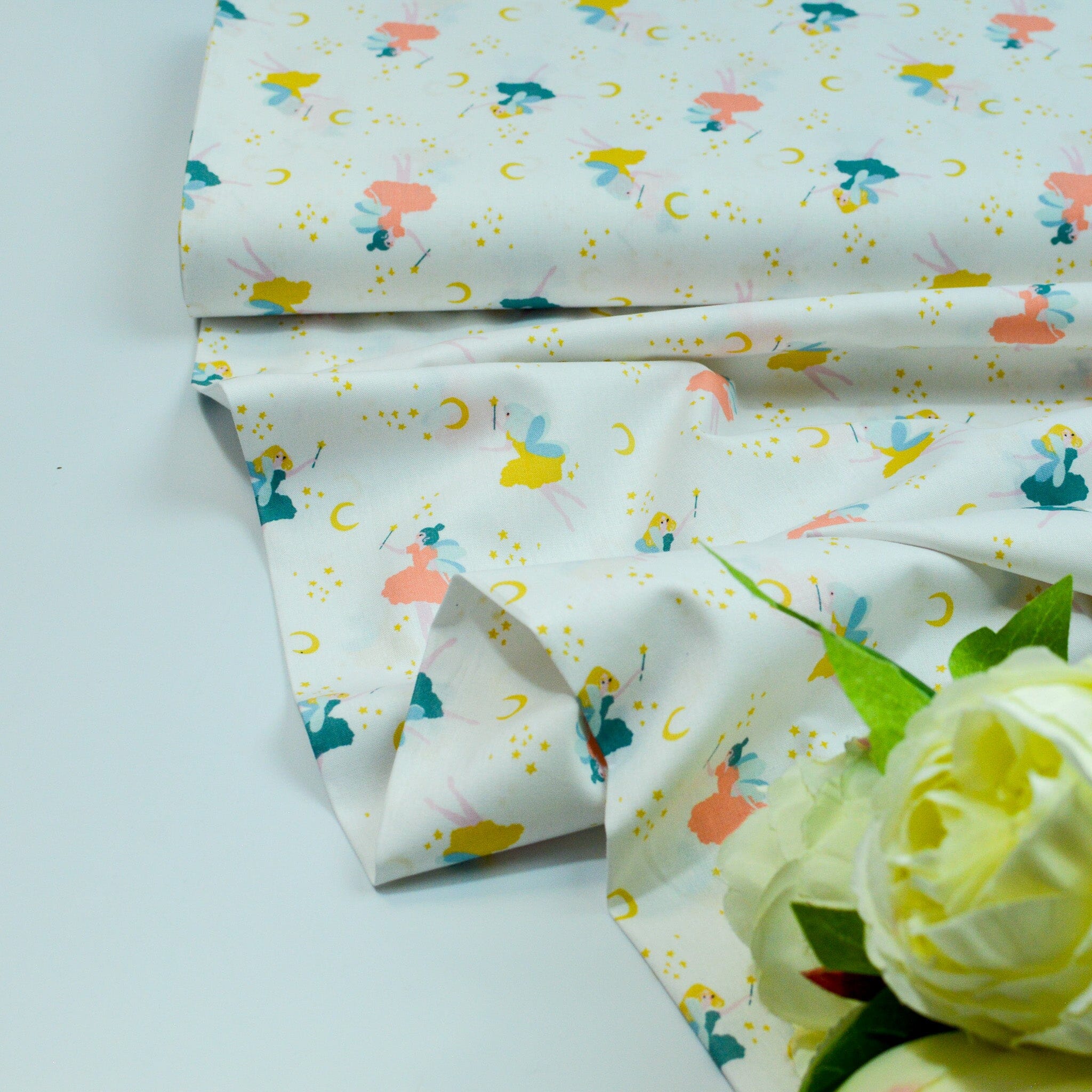Baumwoll Popeline - Mondtänzer - Feen weiß Fabric poshpinks