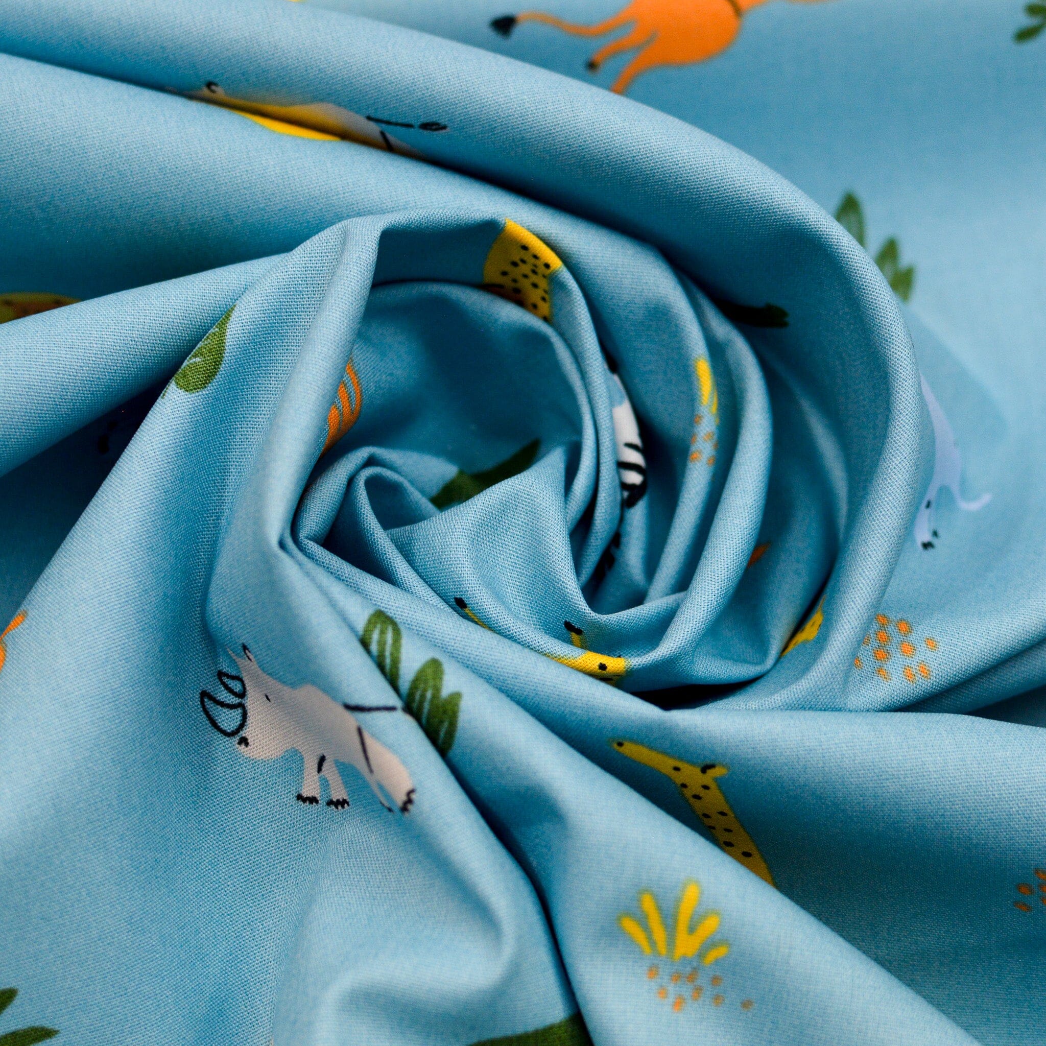 Baumwoll Popeline - Zootiere - gelb orange hellblau Fabric poshpinks