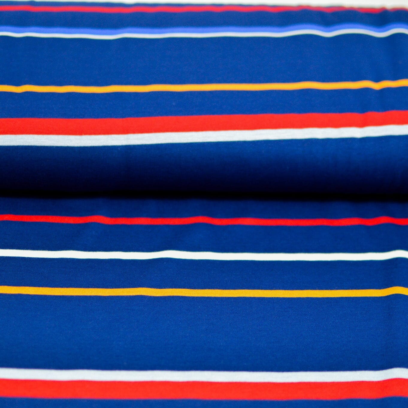 Baumwolljersey - Streifen / Ringel - blau weiß rot gelb hellblau Fabric poshpinks