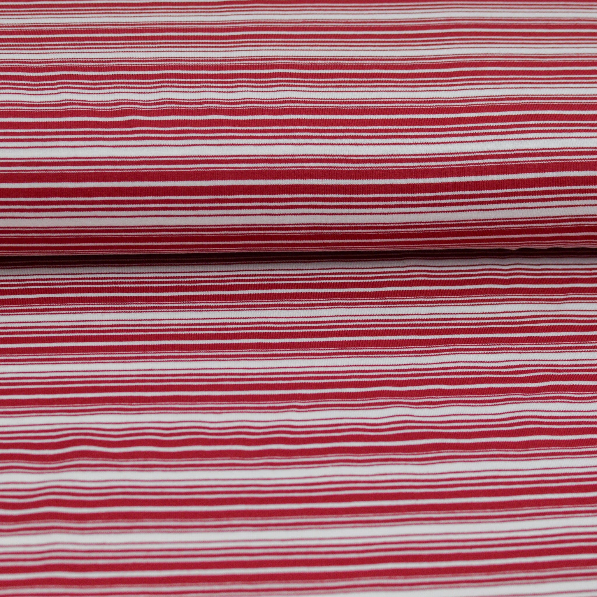 Baumwolljersey - Streifen / Ringel - weiß dunkelrot Fabric poshpinks