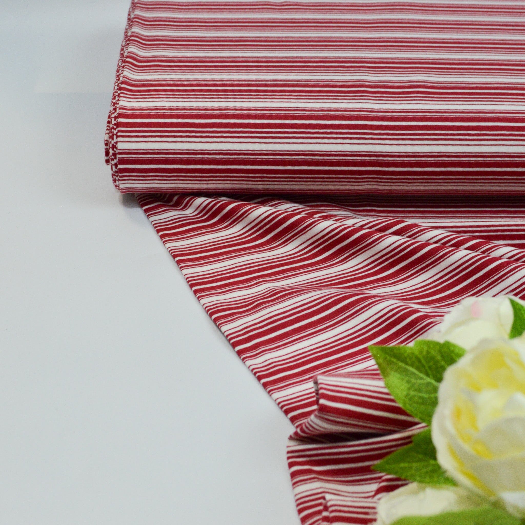 Baumwolljersey - Streifen / Ringel - weiß dunkelrot Fabric poshpinks