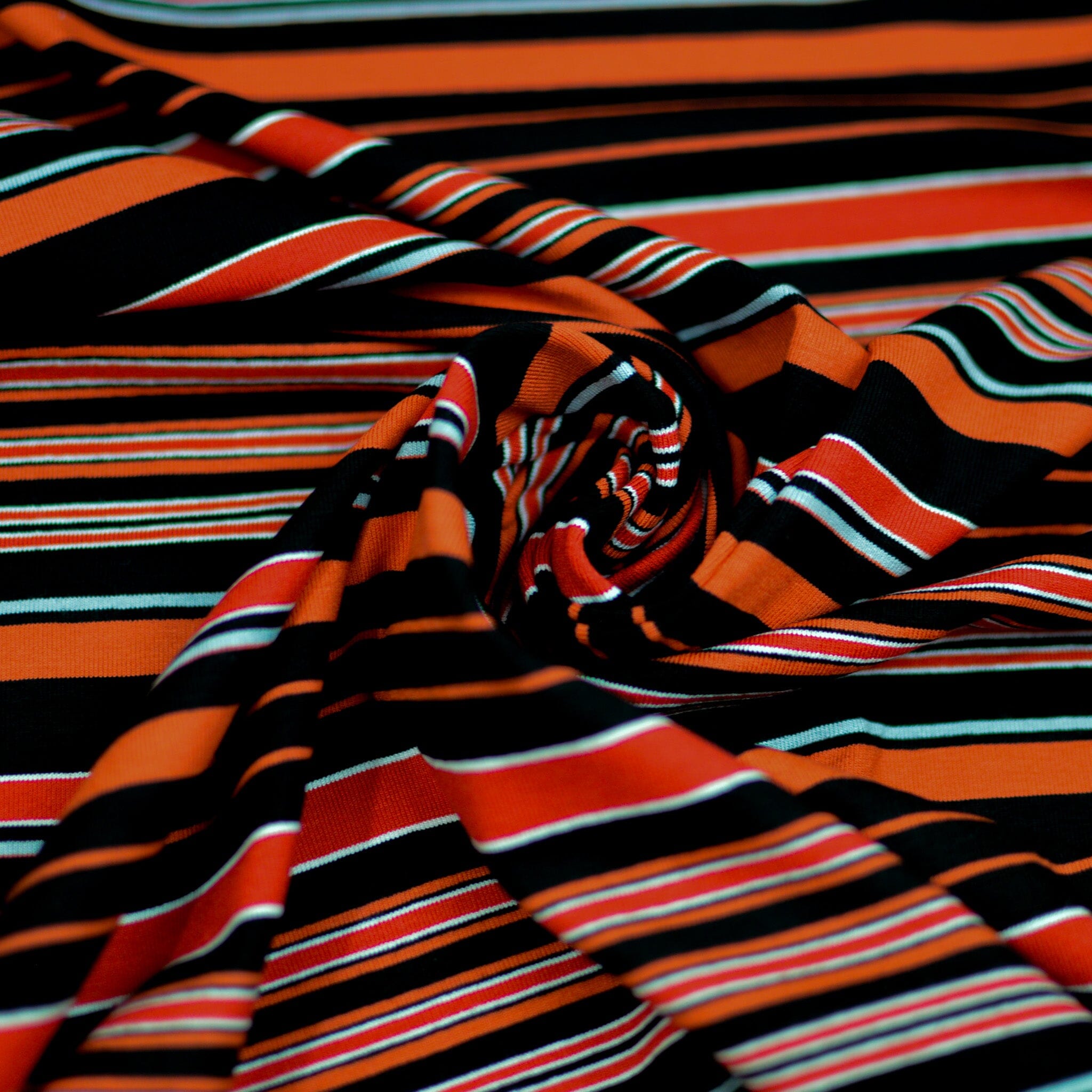 Baumwolljersey - Streifen / Ringel - schwarz orangerot Fabric poshpinks