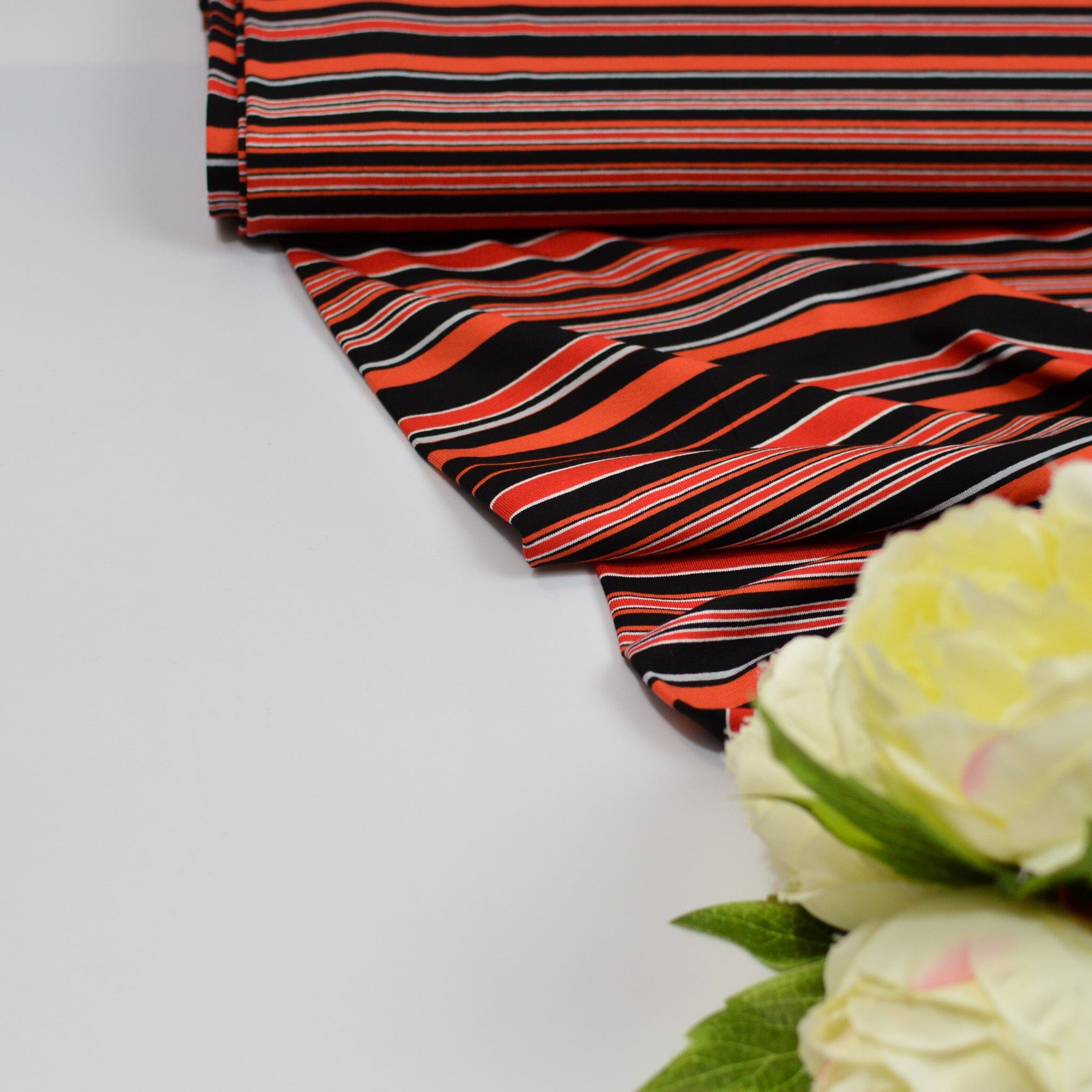 Baumwolljersey - Streifen / Ringel - schwarz orangerot Fabric poshpinks