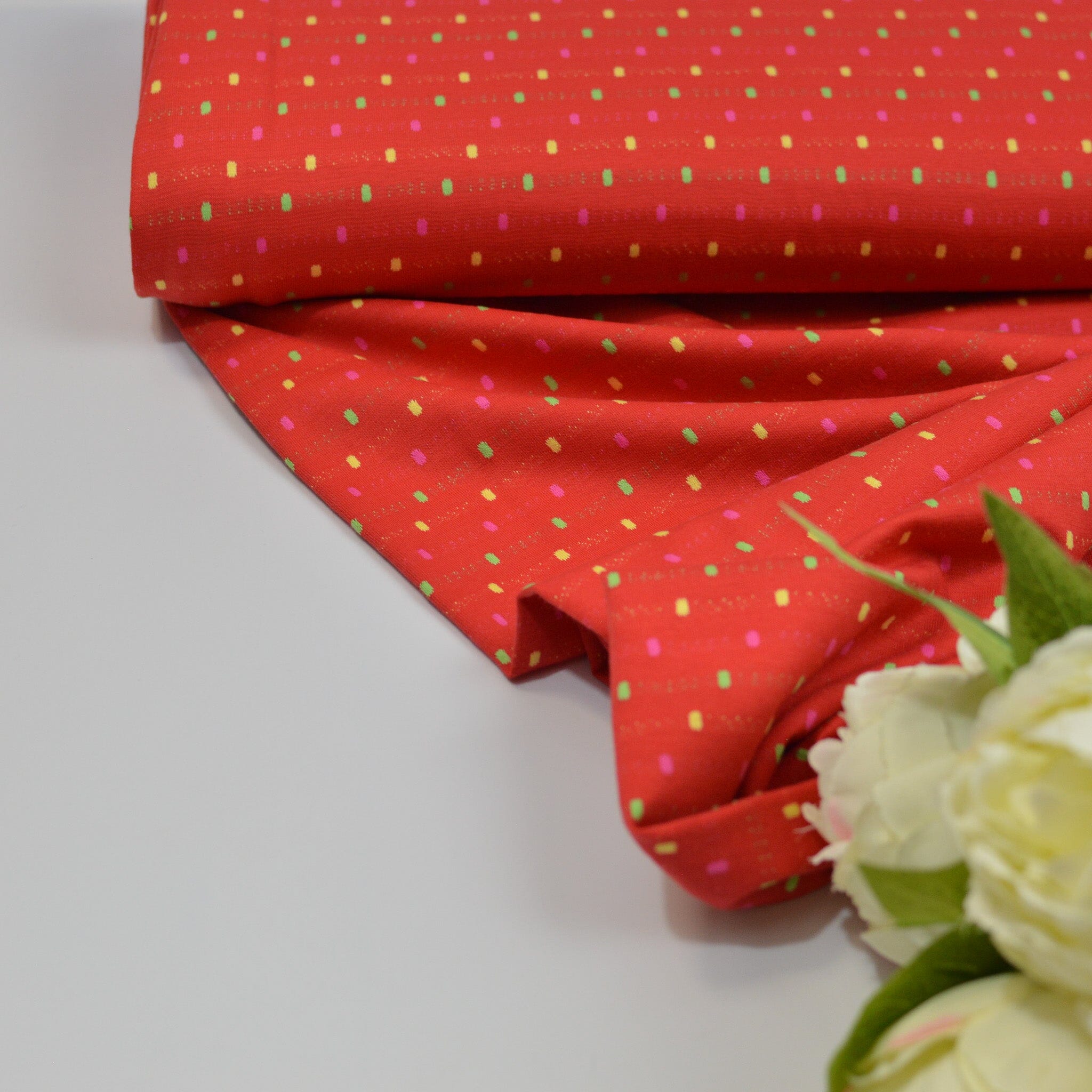 Jacquardjersey - Double Face - Streifen / Punkte - rot bunt Fabric poshpinks