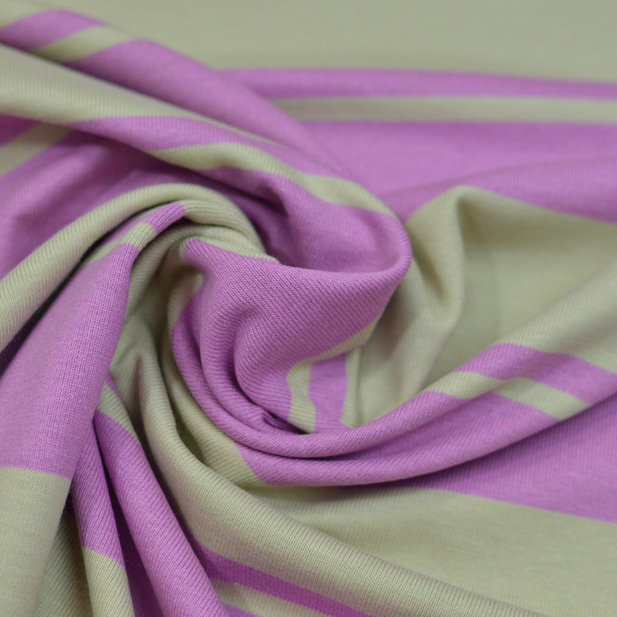 Baumwolljersey - Streifen / Ringel - Vanillegelb Himbeerrosa Fabric poshpinks