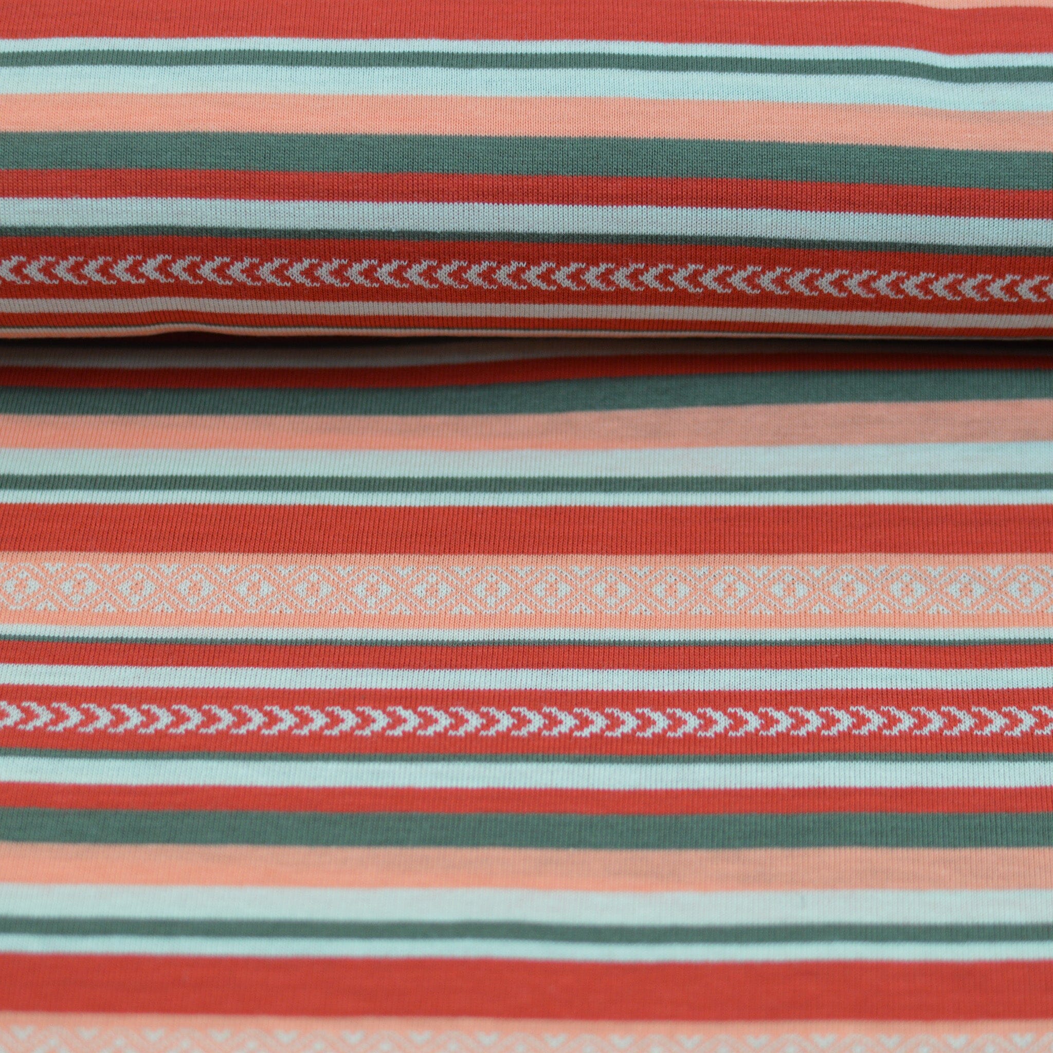 Jacquardjersey - Double Face - Streifen / Muster - orange rot olivgrau Fabric poshpinks