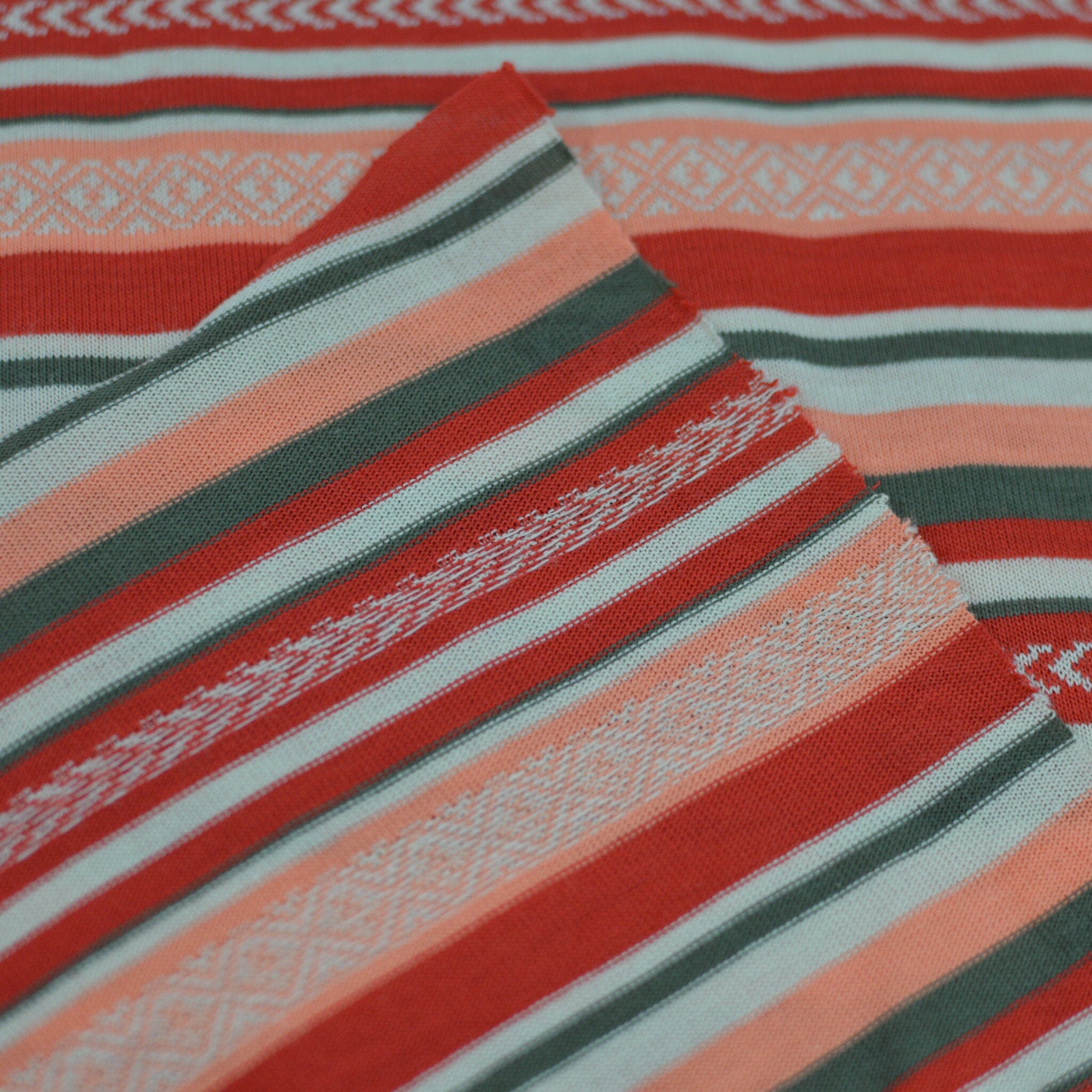 Jacquardjersey - Double Face - Streifen / Muster - orange rot olivgrau Fabric poshpinks