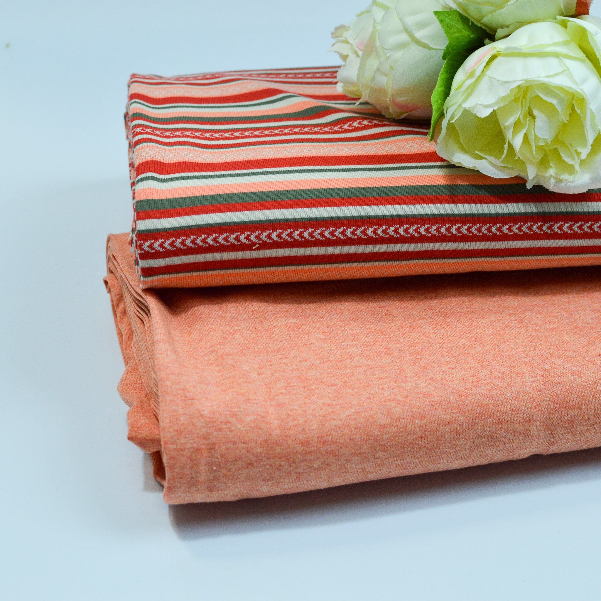 Jacquardjersey - Double Face - Streifen / Muster - orange rot olivgrau Fabric poshpinks