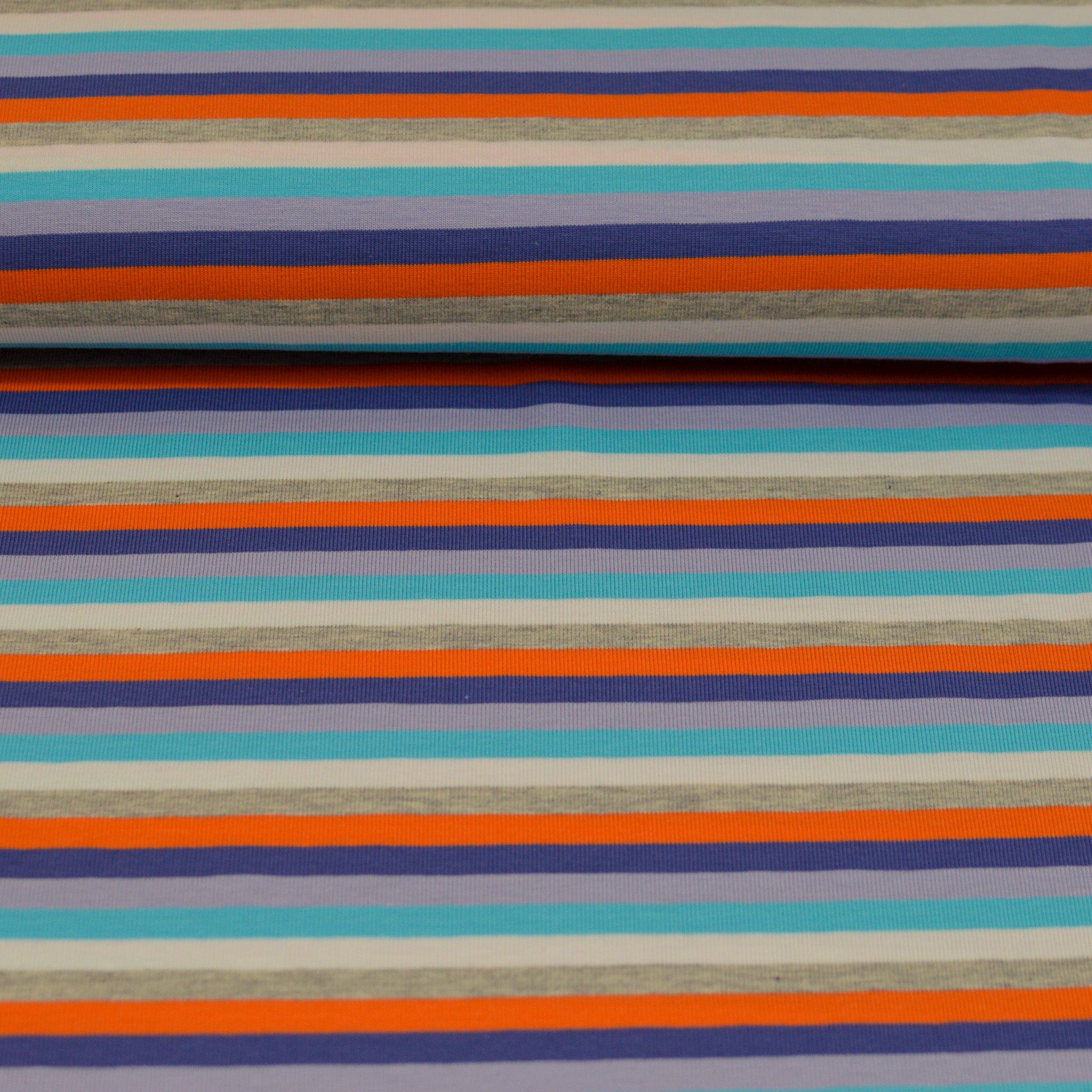 Baumwolljersey - Streifen / Ringel - blau lila orange weiß hellgrau Fabric poshpinks
