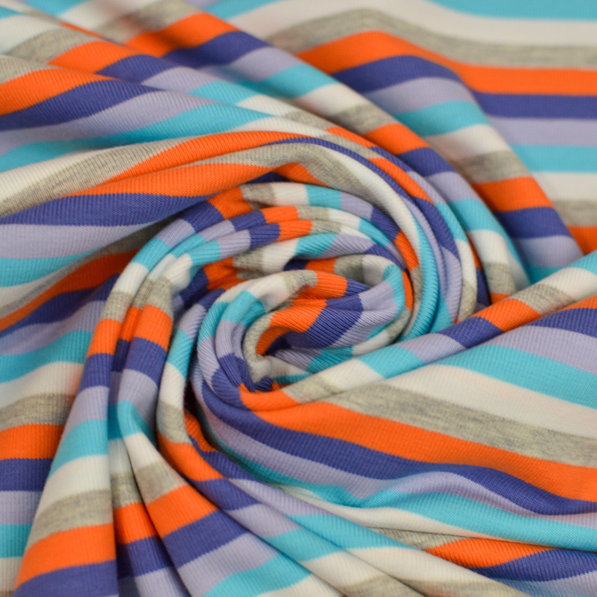 Baumwolljersey - Streifen / Ringel - blau lila orange weiß hellgrau Fabric poshpinks