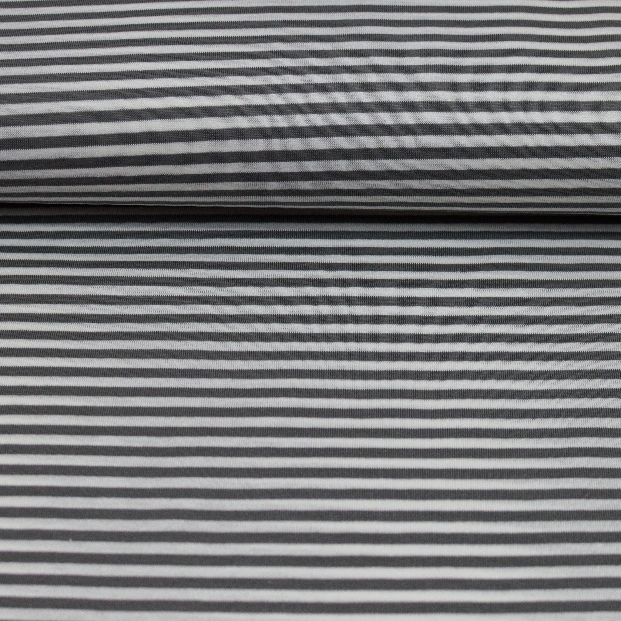 Baumwolljersey - Streifen / Ringel - weiß grau Fabric poshpinks