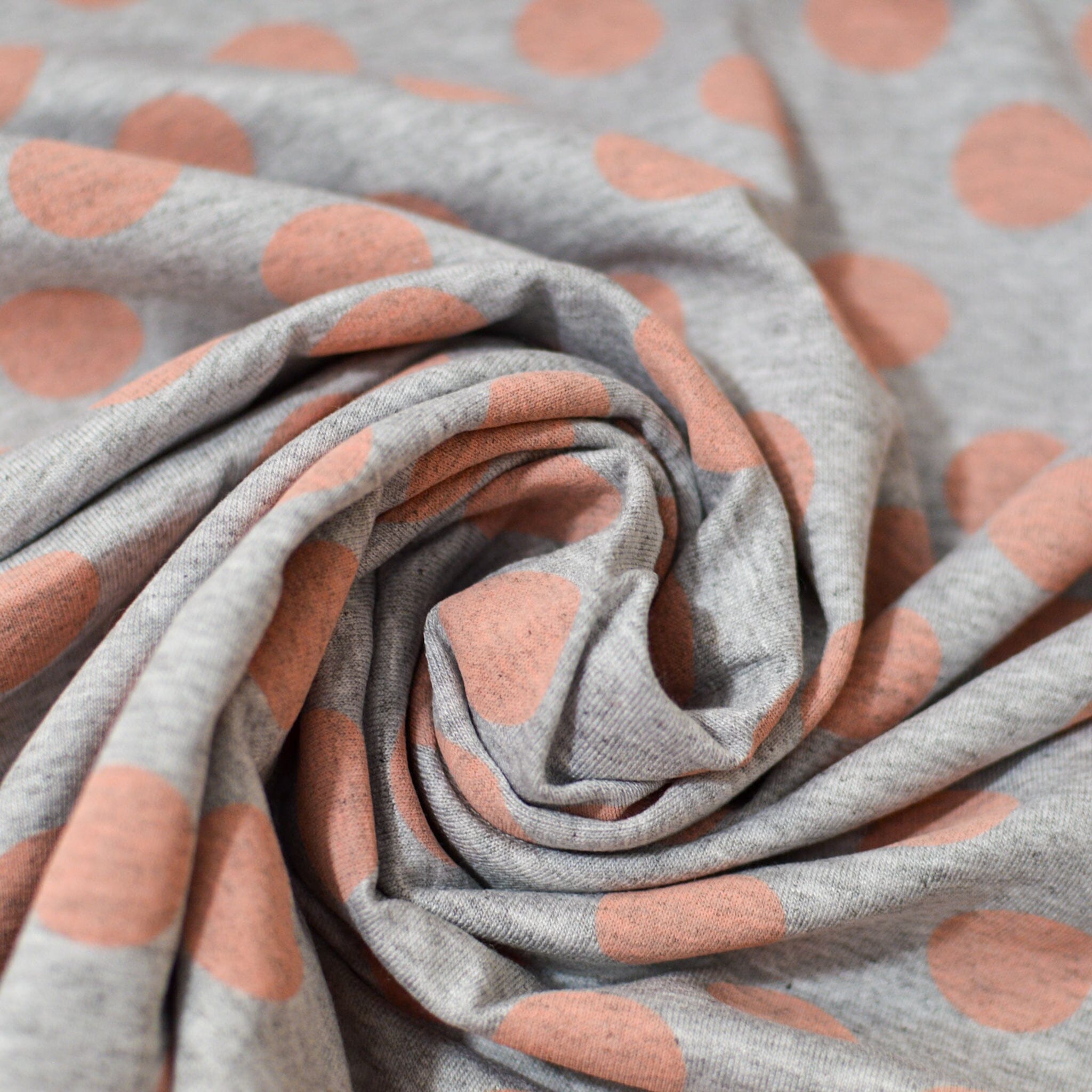 Baumwolljersey - Big dots - grau meliert aricot Fabric poshpinks
