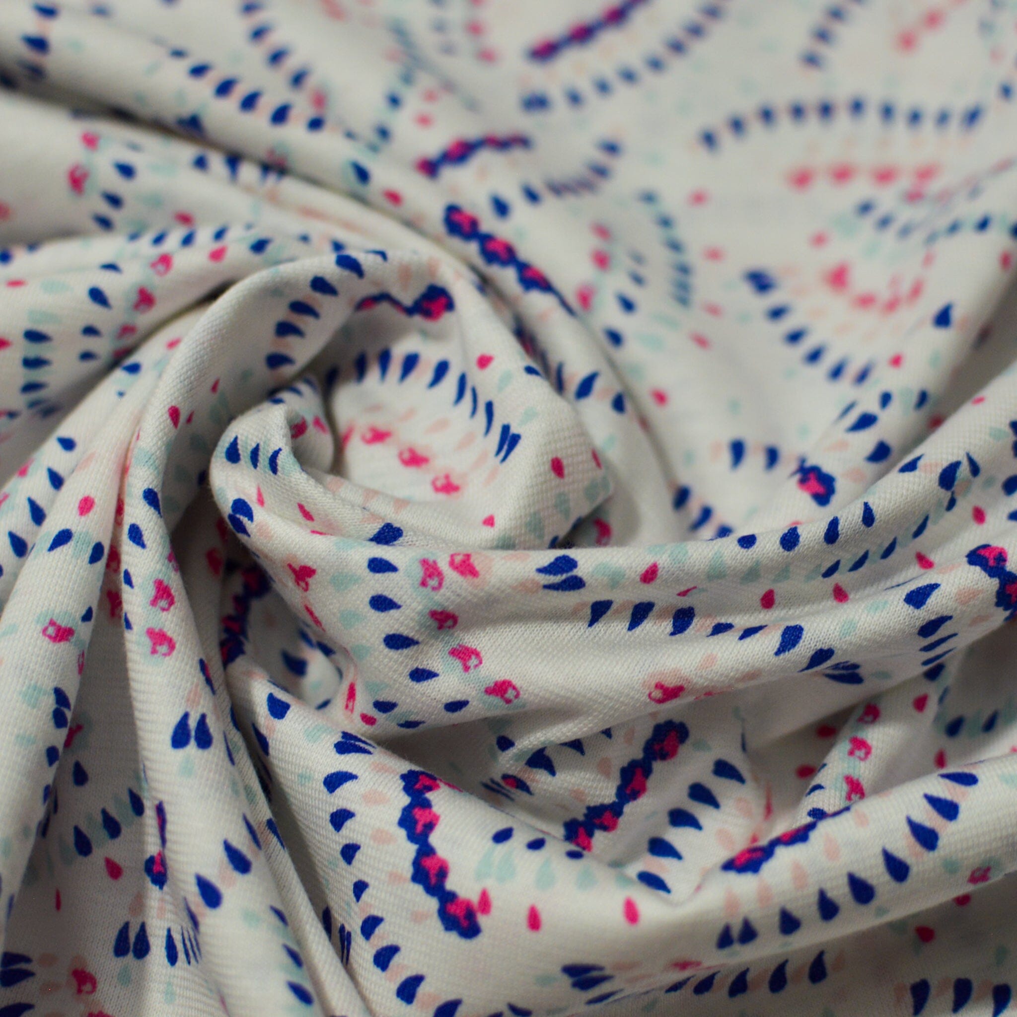 Baumwolljersey - Bögen punkte bunt auf weiß Fabric poshpinks