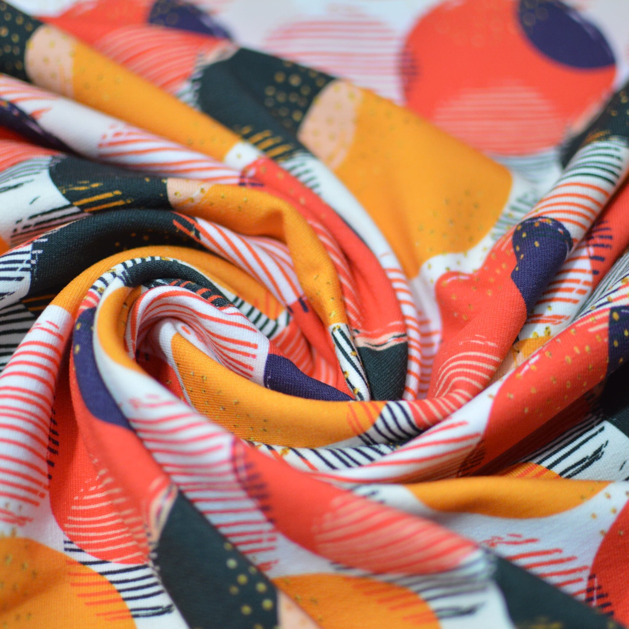 Baumwolljersey - Circles / Kreise rot orange bunt - Eigenproduktion S&W Fabric poshpinks
