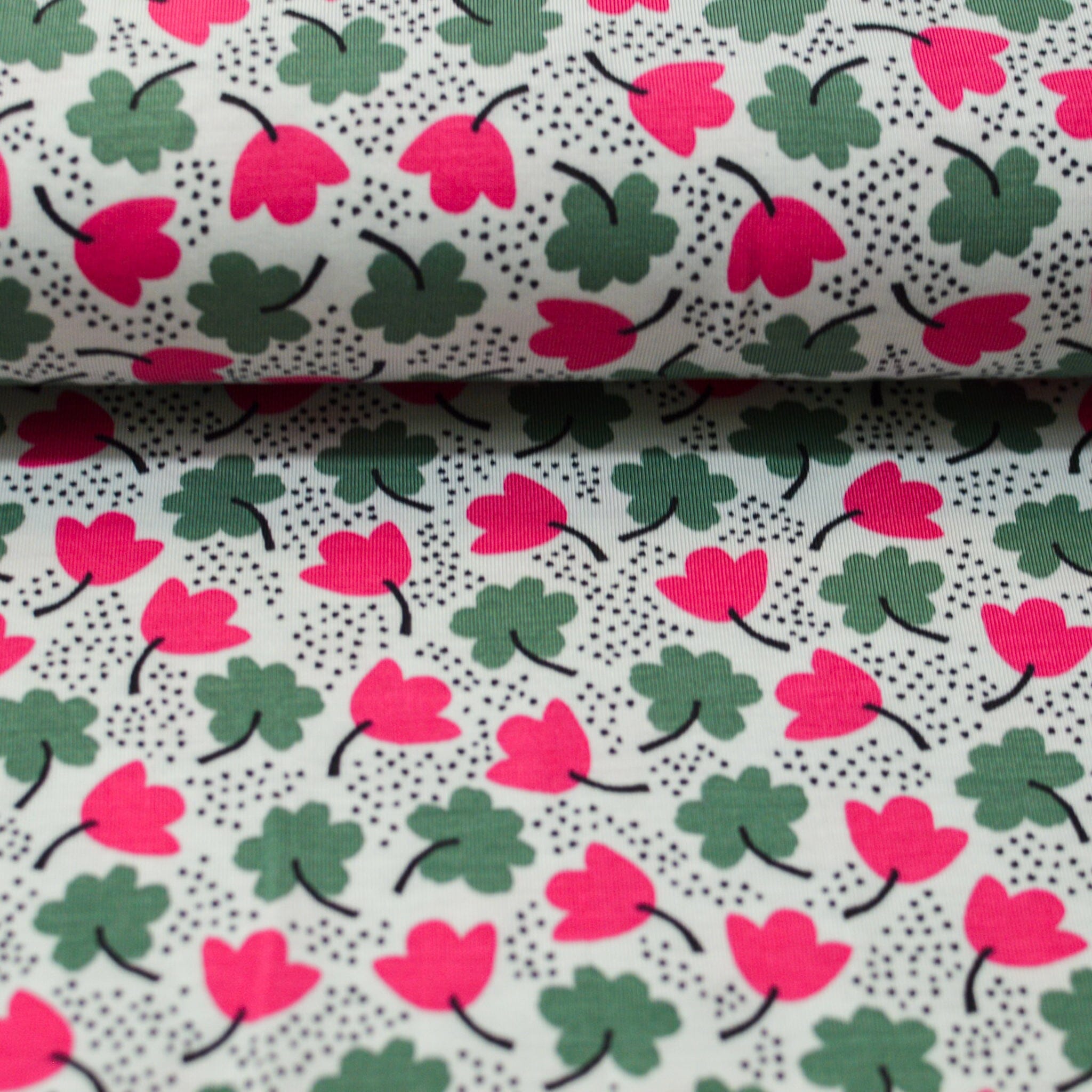 Baumwolljersey - Blumenkelche - pink oliv weiß Fabric poshpinks