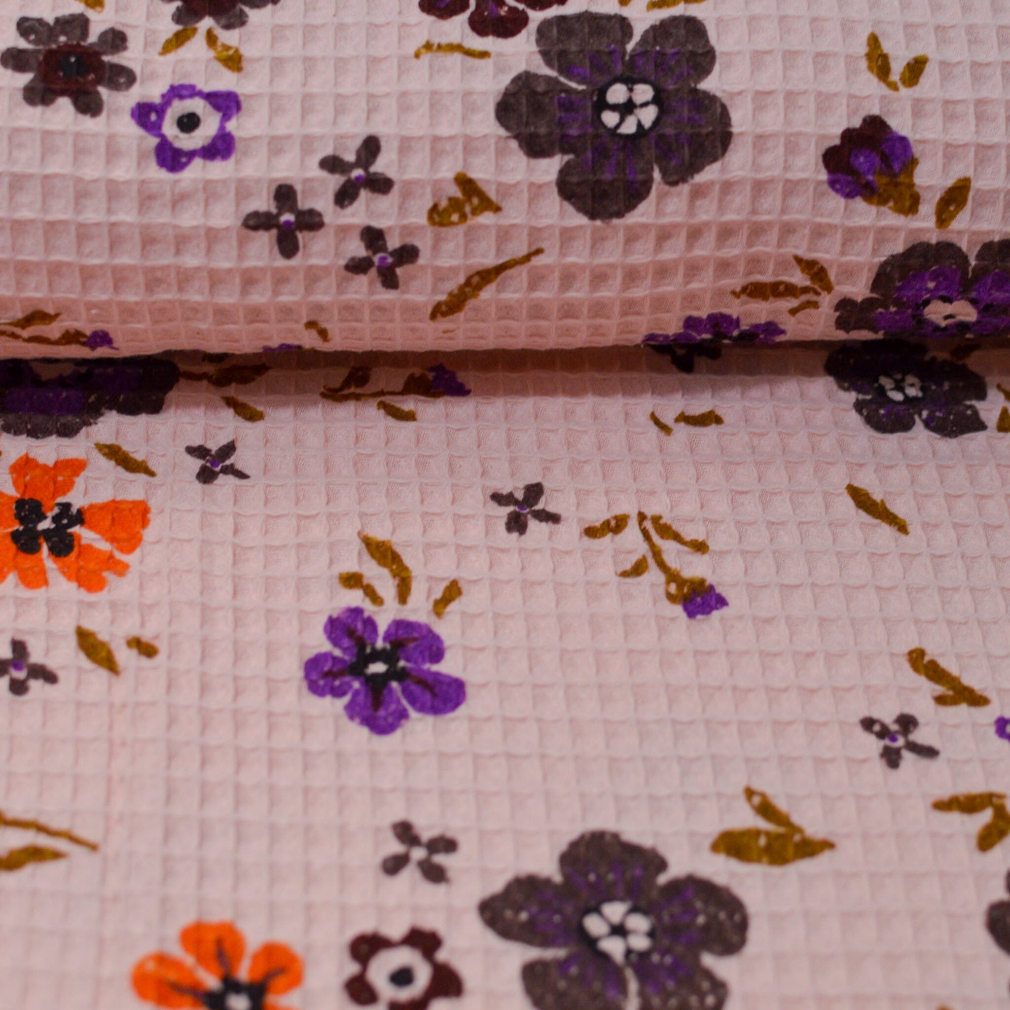 Waffelstoff - Rosa mit Blümchendruck Fabric poshpinks