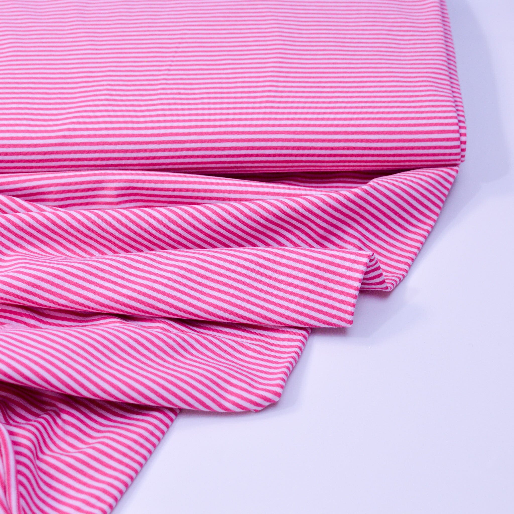 Baumwolljersey - Streifen mini - weiß dunkelpink - Ringel Fabric poshpinks