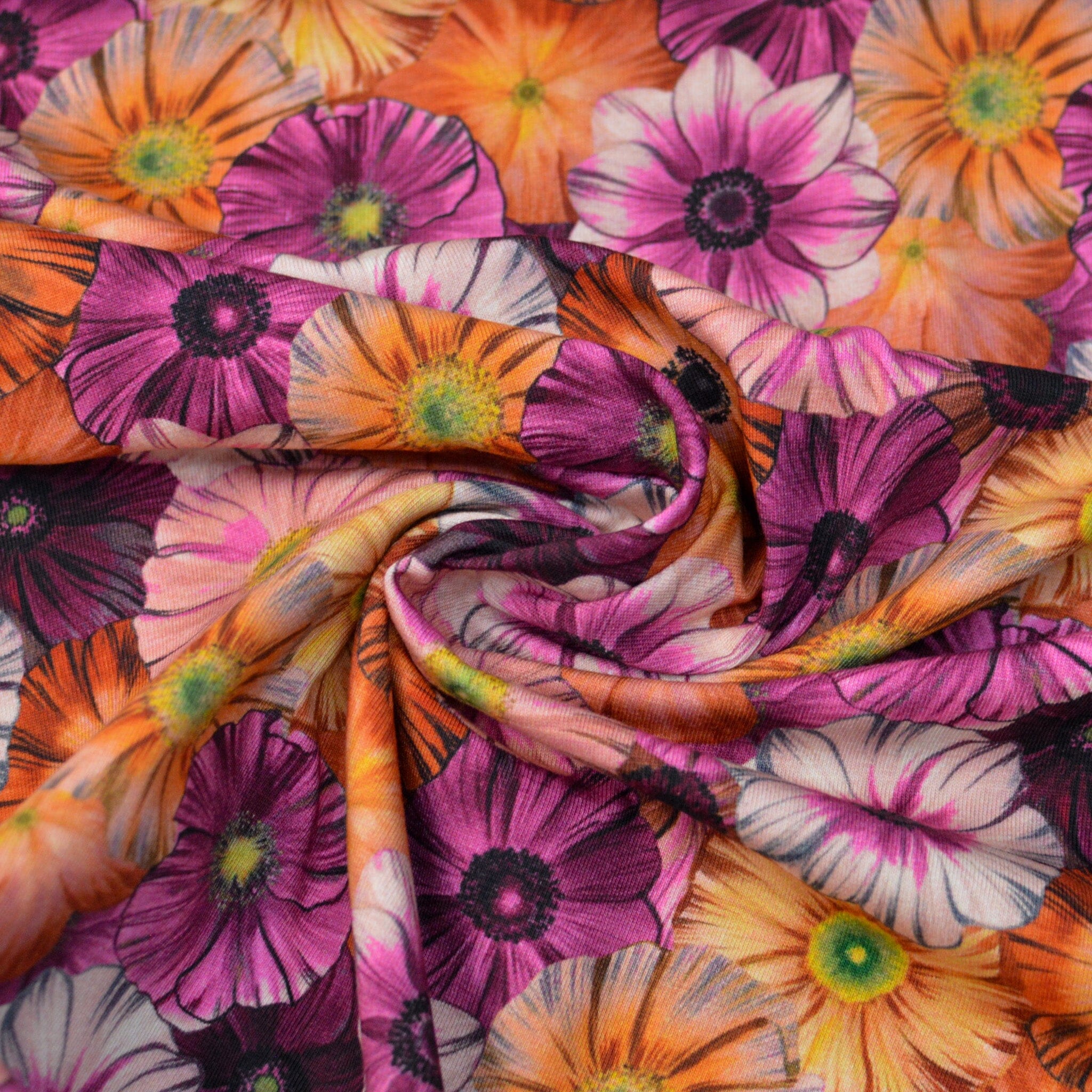 Baumwolljersey - Blumen pink gelb Fabric poshpinks