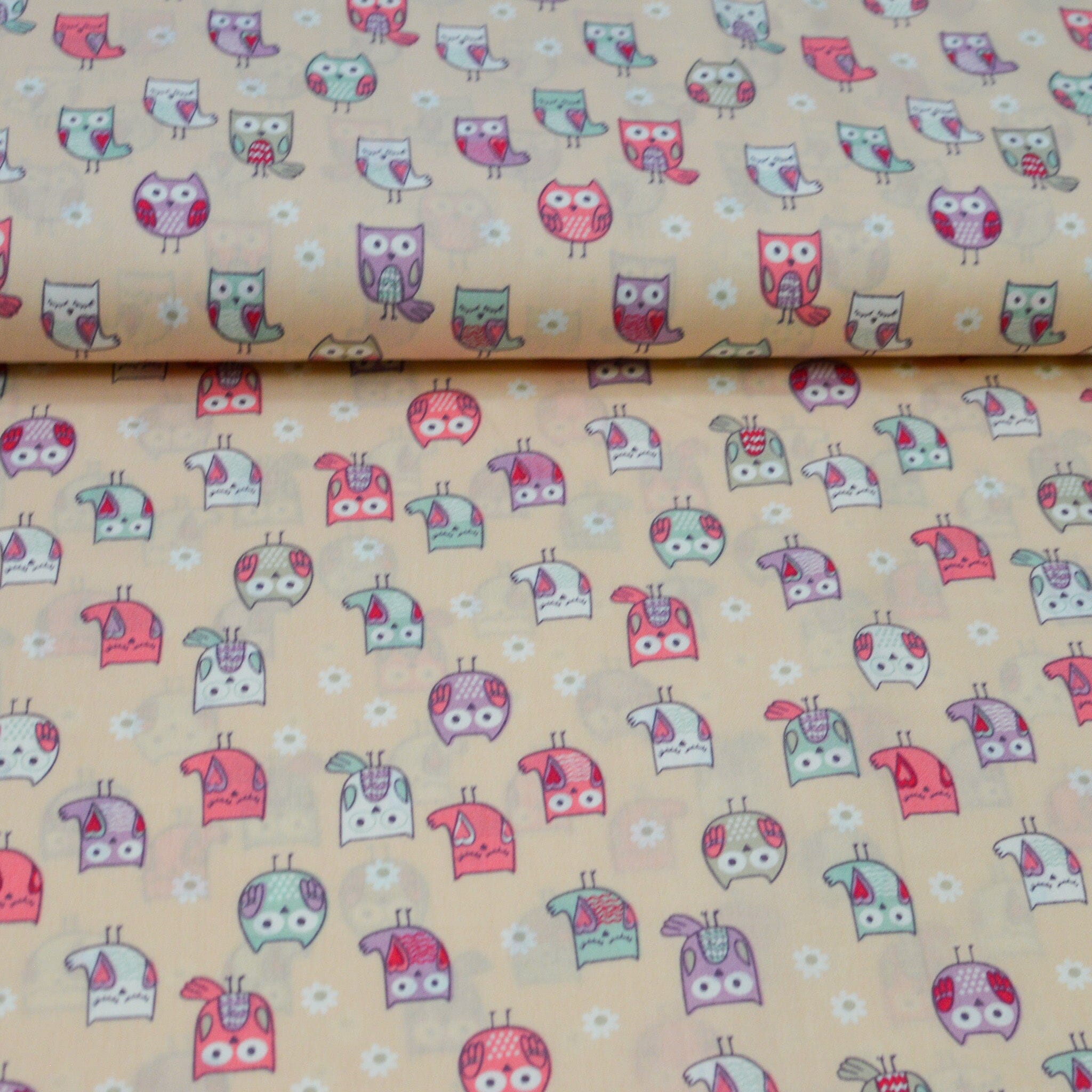Baumwoll Popeline Eulen - rosa bunt Fabric poshpinks