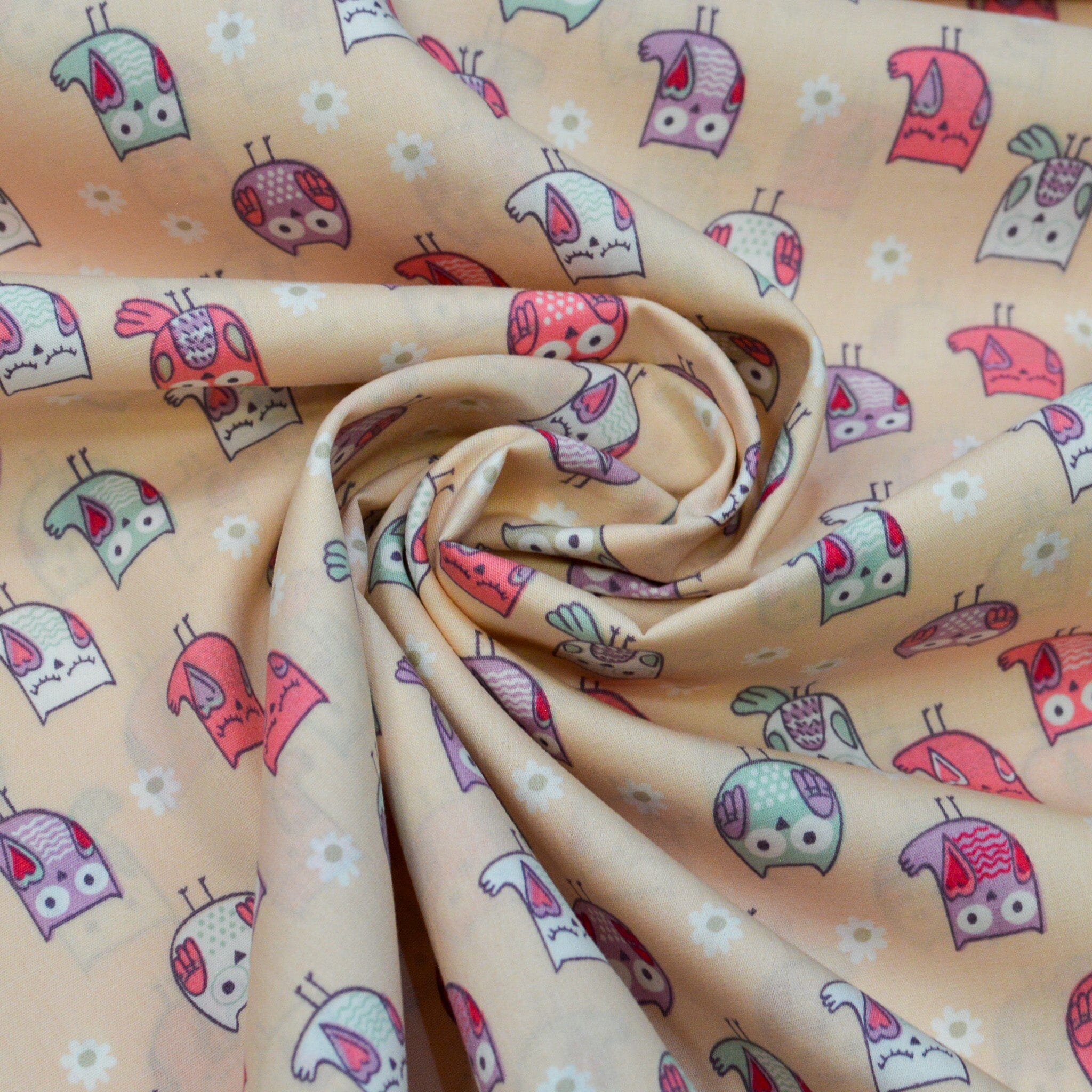 Baumwoll Popeline Eulen - rosa bunt Fabric poshpinks