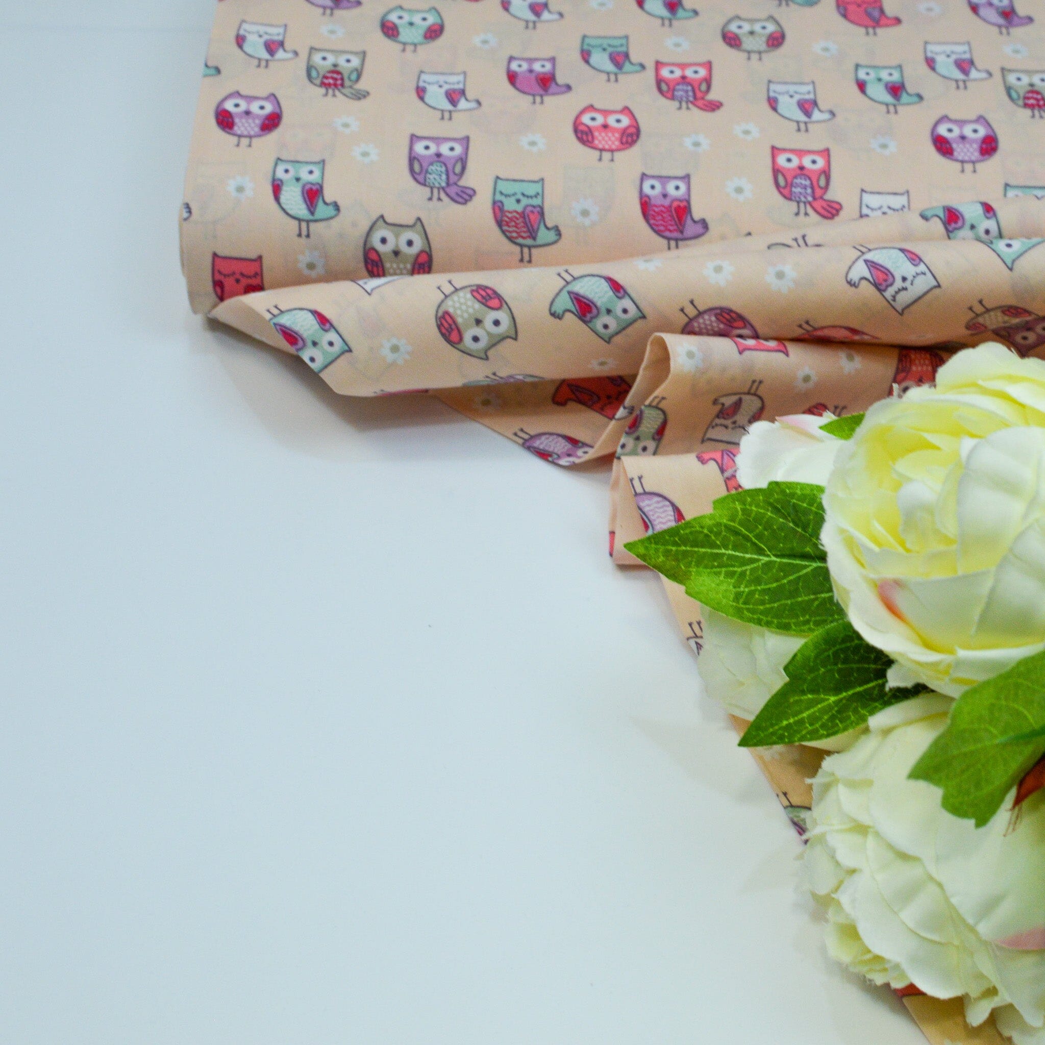 Baumwoll Popeline Eulen - rosa bunt Fabric poshpinks