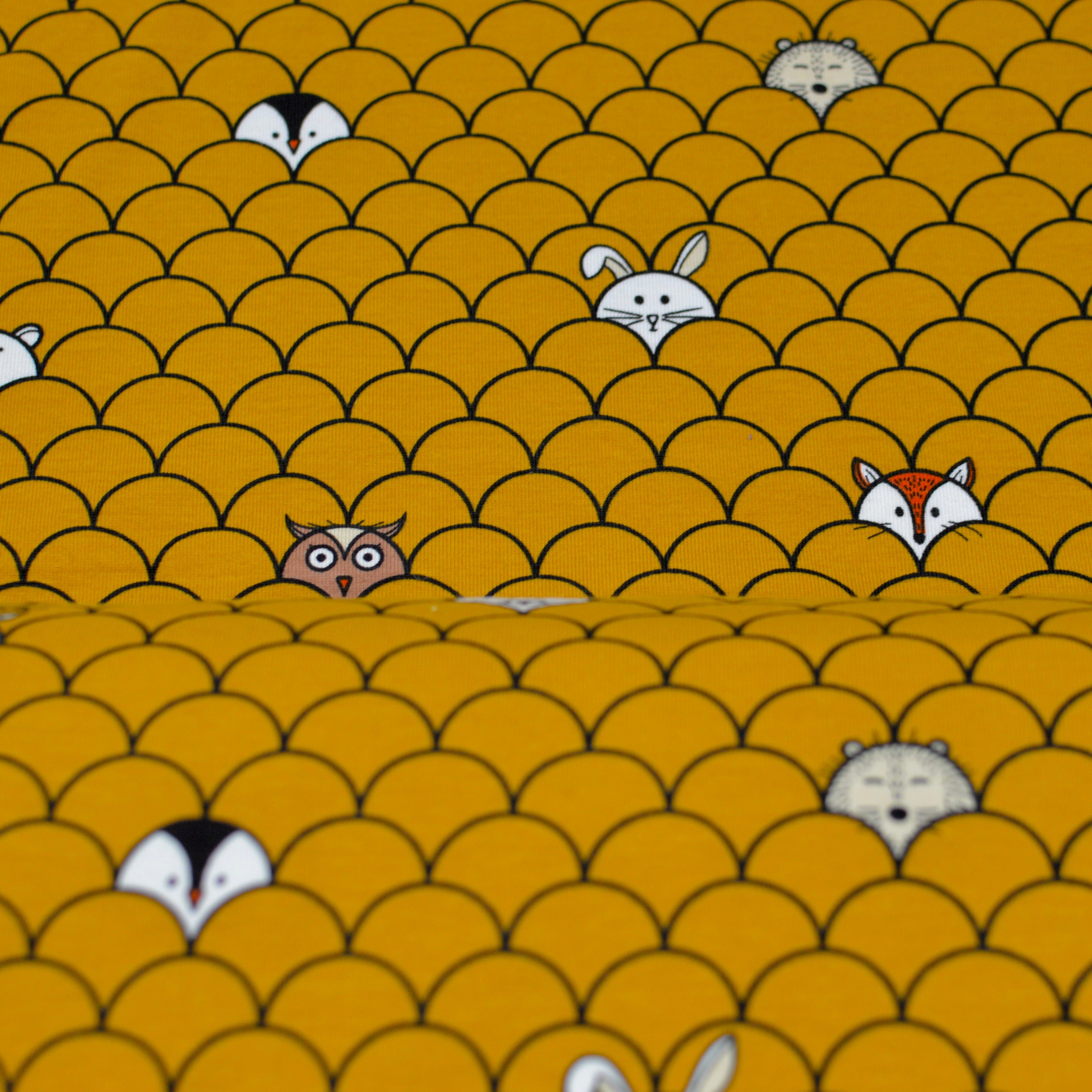 Baumwolljersey - Wavie Hello - Senfgelb Fabric poshpinks