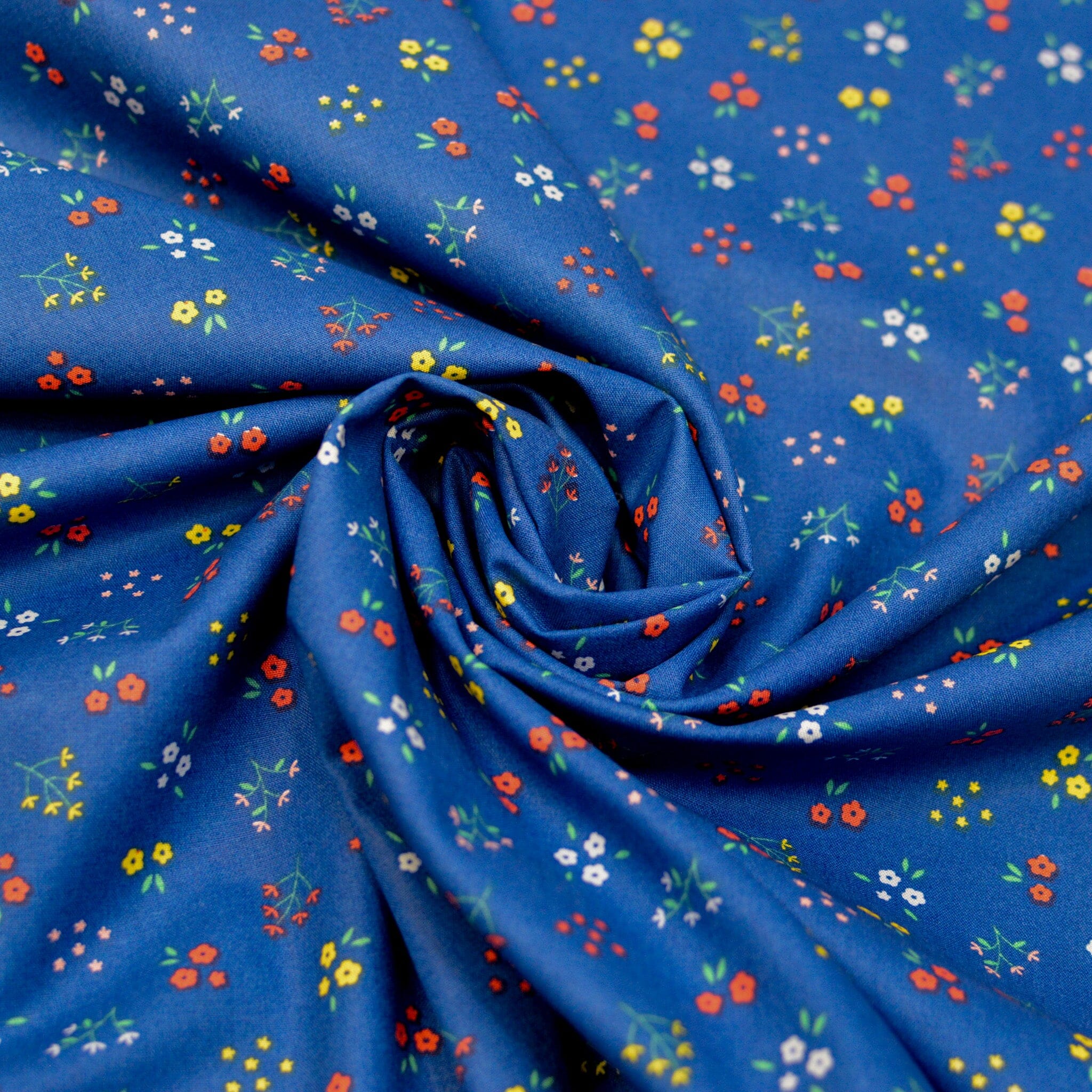 Baumwoll Popeline Flowers - Mini - cobalt peach honey Fabric poshpinks