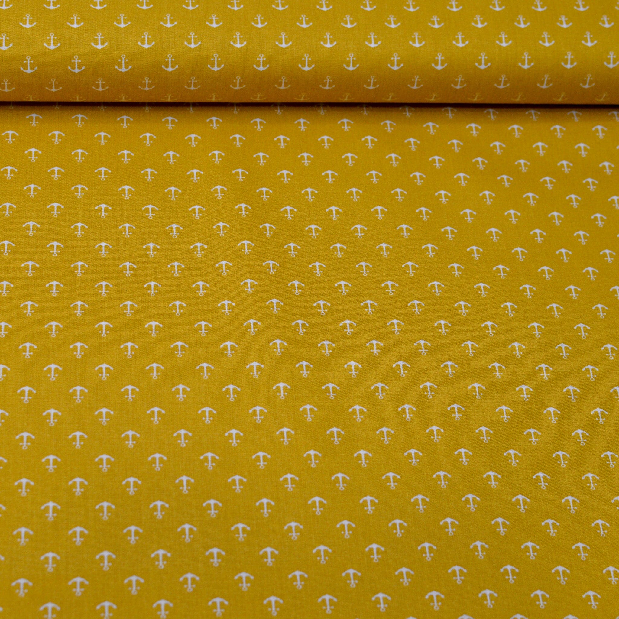 Baumwoll Popeline Anker - Mini - senf weiß Fabric poshpinks