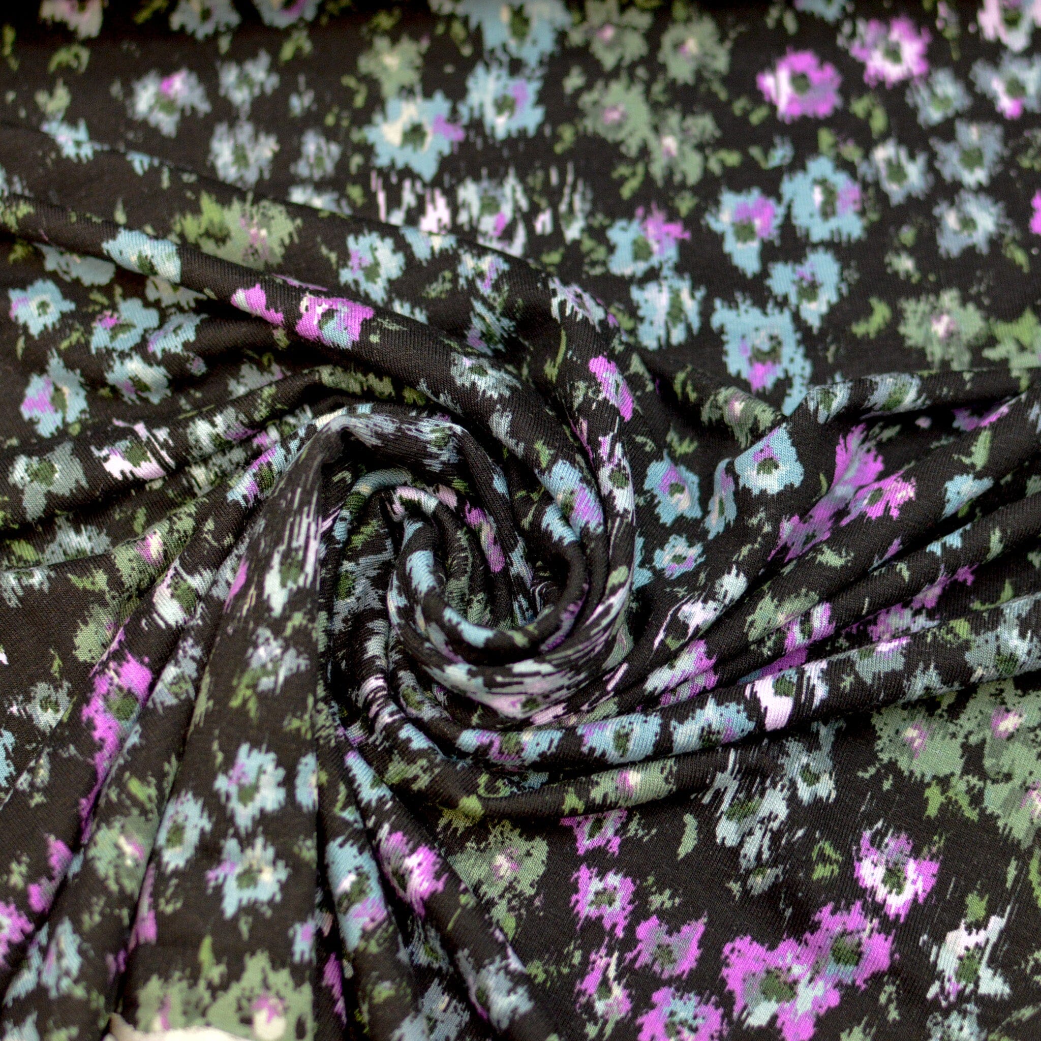 Viskose Jersey - Blümchen grün blau lila Fabric poshpinks