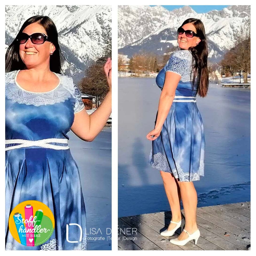 Stoffhändler mit Herz Eigenproduktion - Mandala Spitze blau weiß Fabric poshpinks