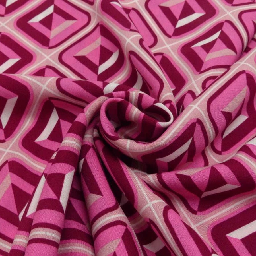 Viskose Webware- Graphic Cubes - pink Fabric poshpinks