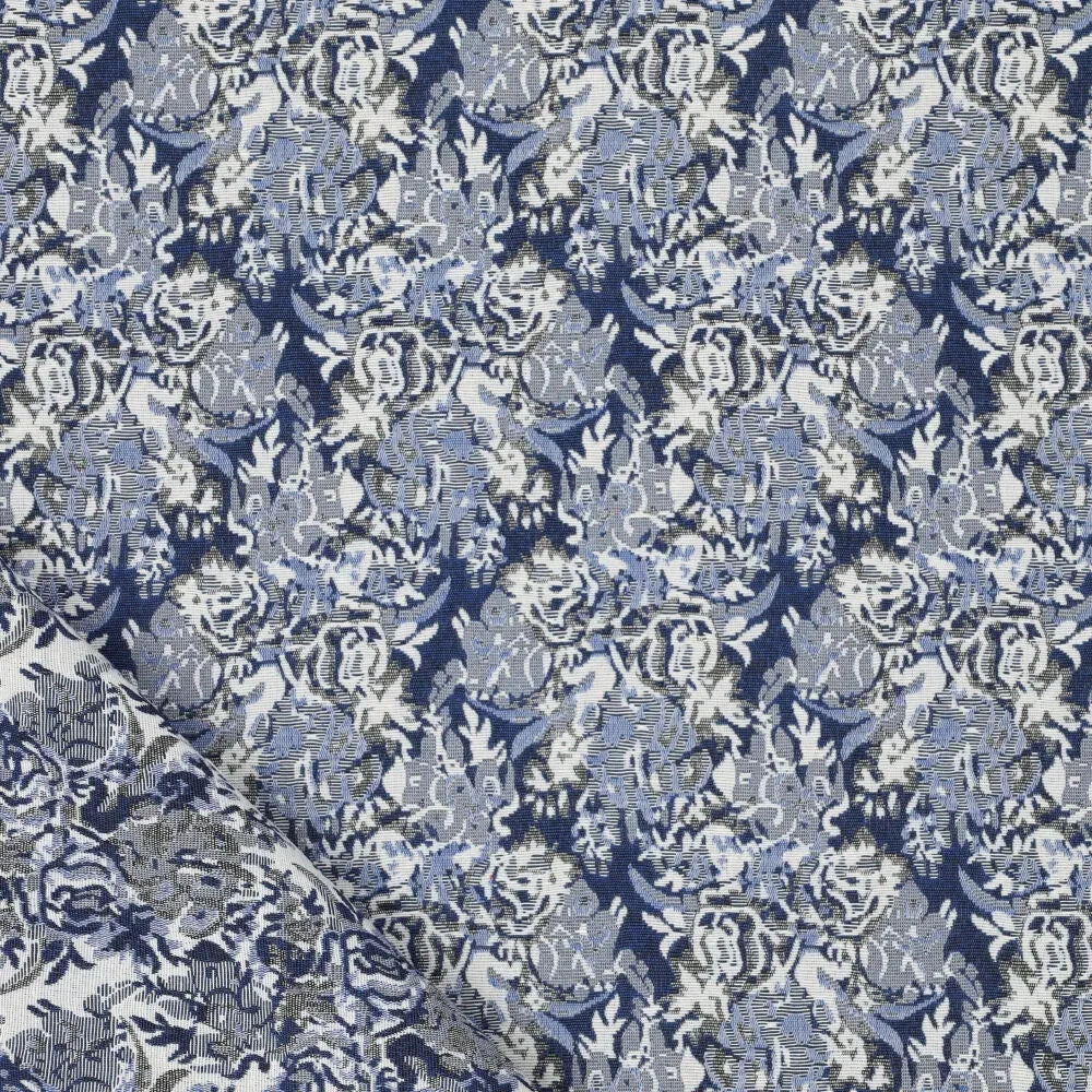 Gobelin / Jacquard / Dekostoff - Rokkoko blau grau Fabric poshpinks