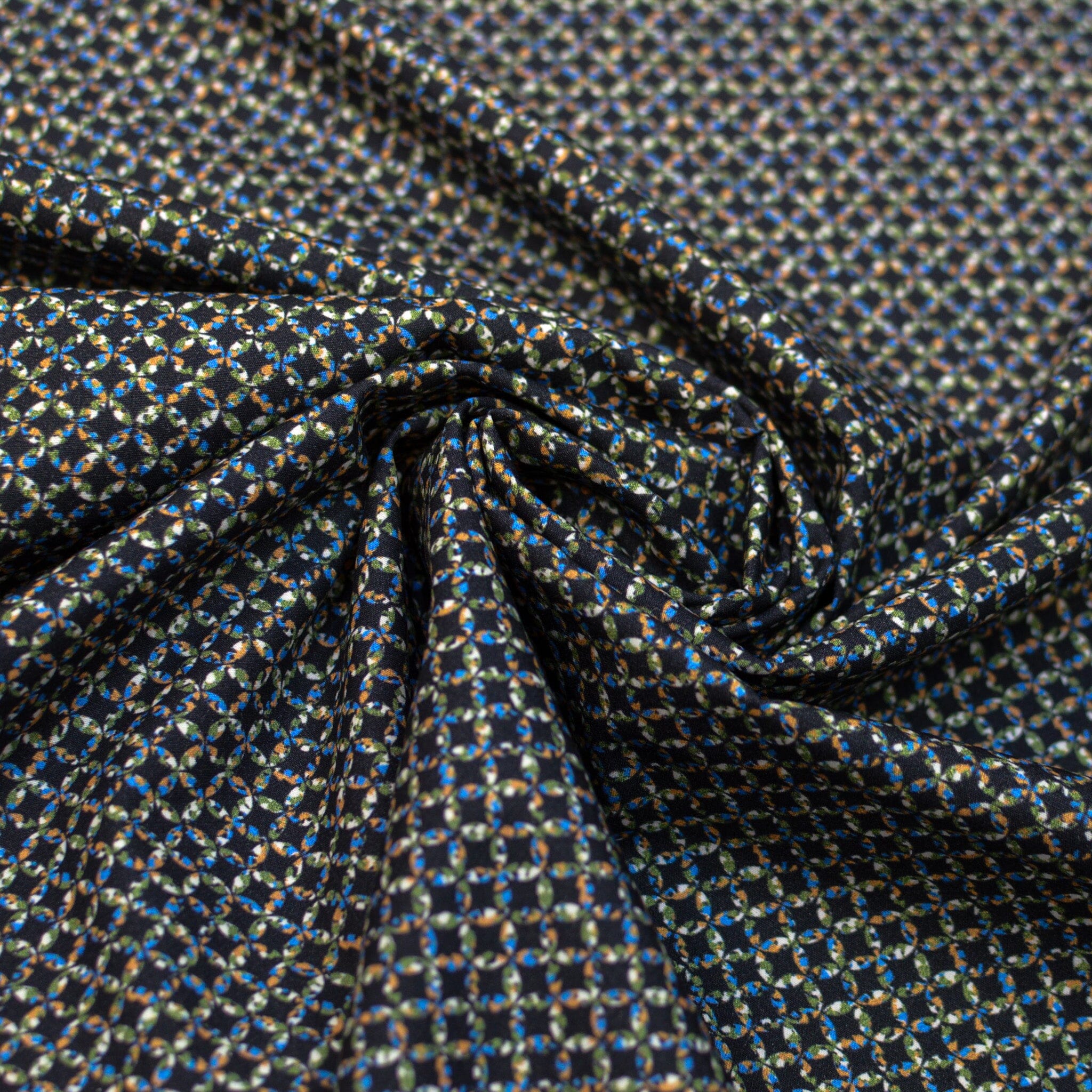 Baumwoll Webware - Retro Rauten Kreise - grau Coral Bleu pistazie Fabric poshpinks