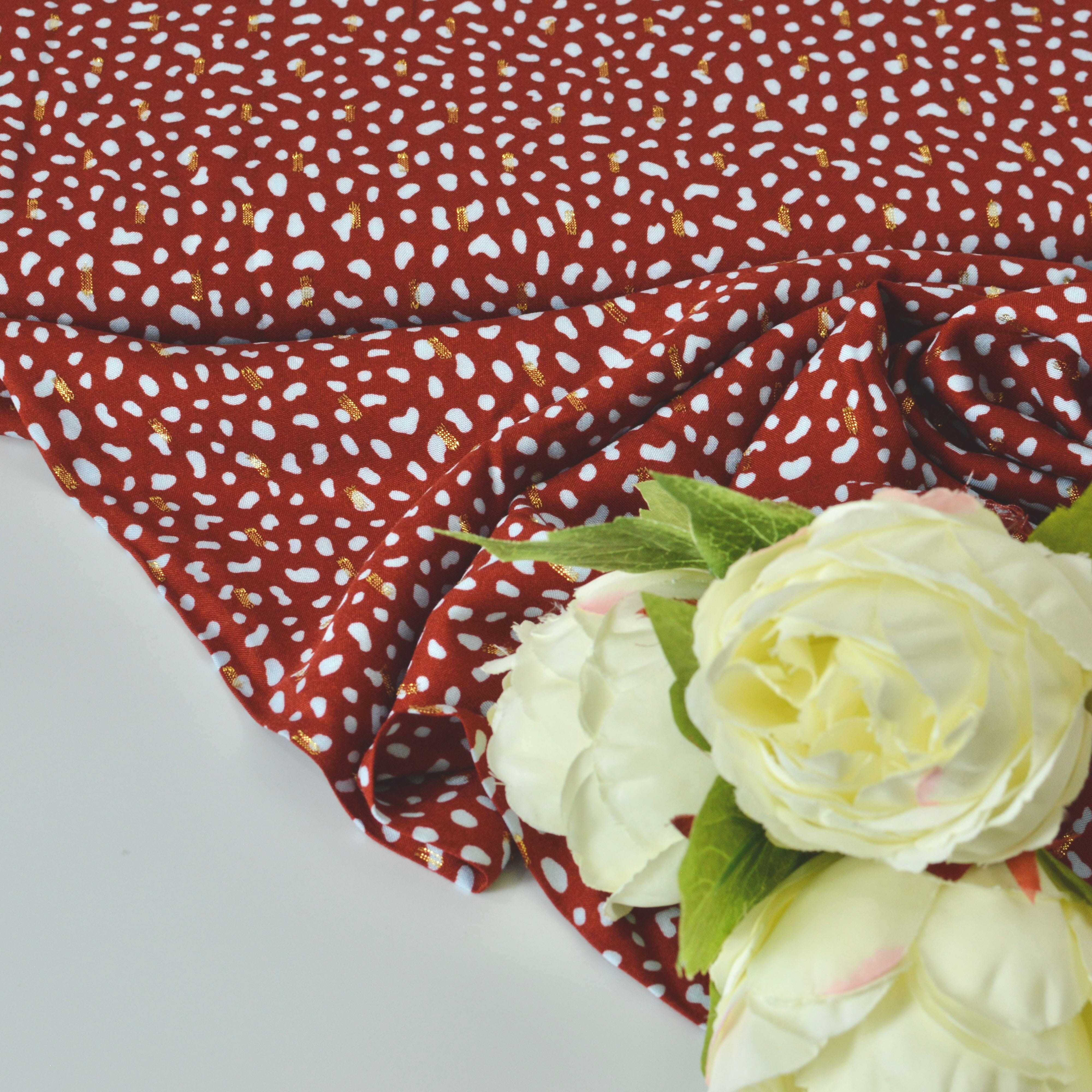 Viskose - Dots & Glitzer - bordeauxrot hellblau Fabric poshpinks