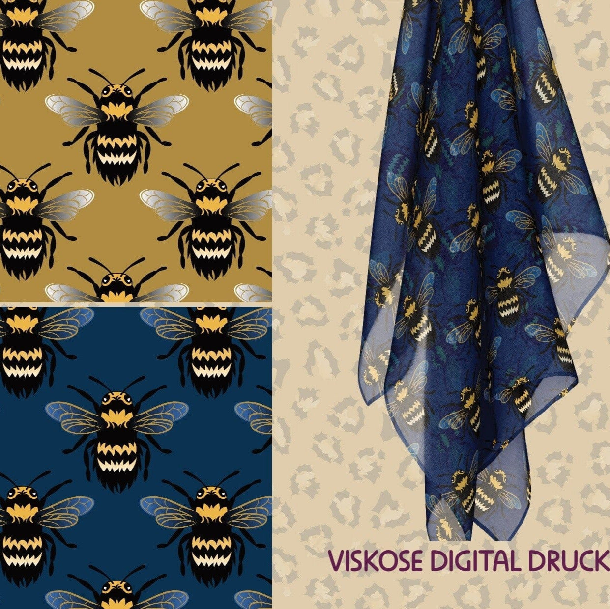 Viskose - Bee Bumblebee by Daniela Bonn - blau Fabric poshpinks