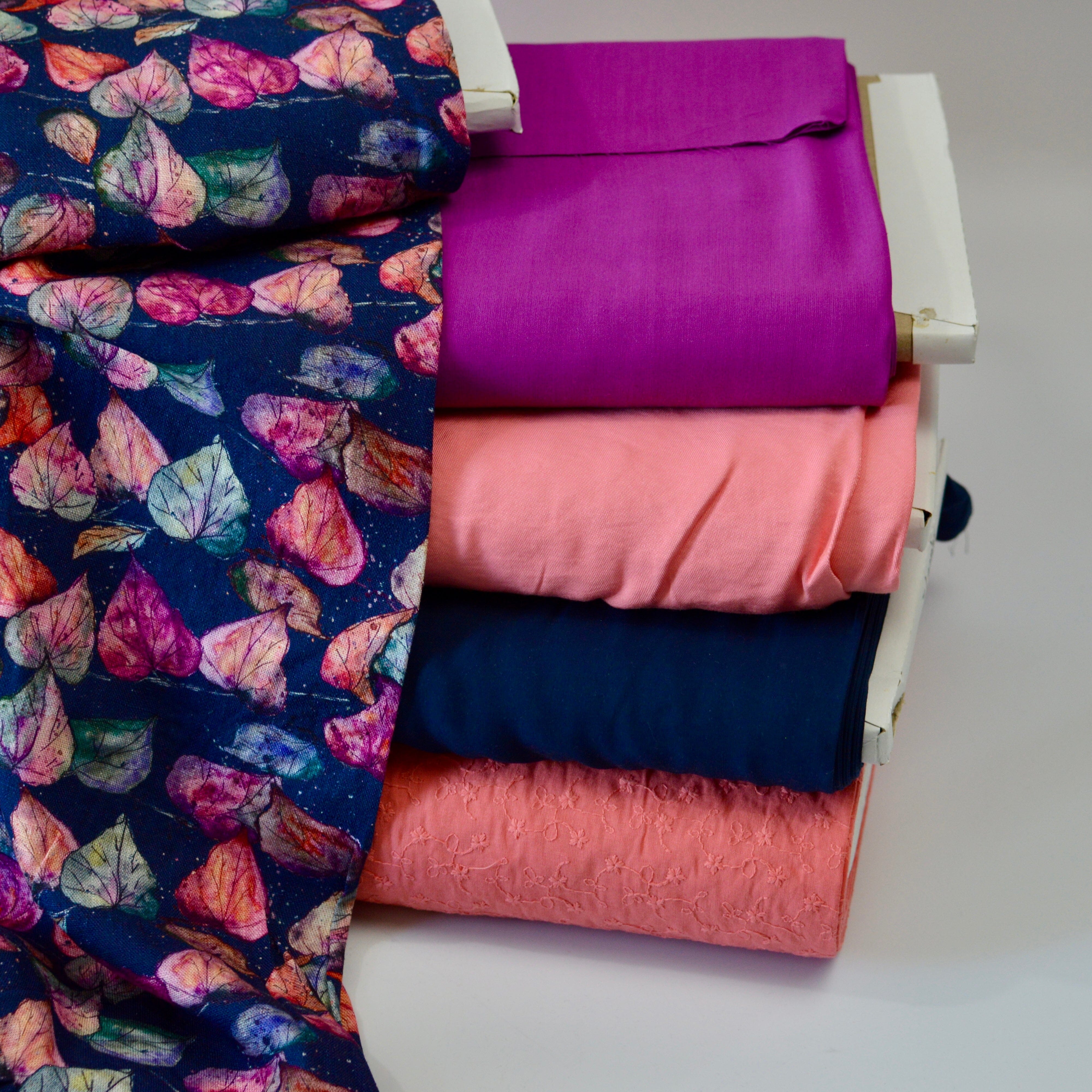 Viskose Leinen - Druck Physalis blau pink Koralle Fabric poshpinks