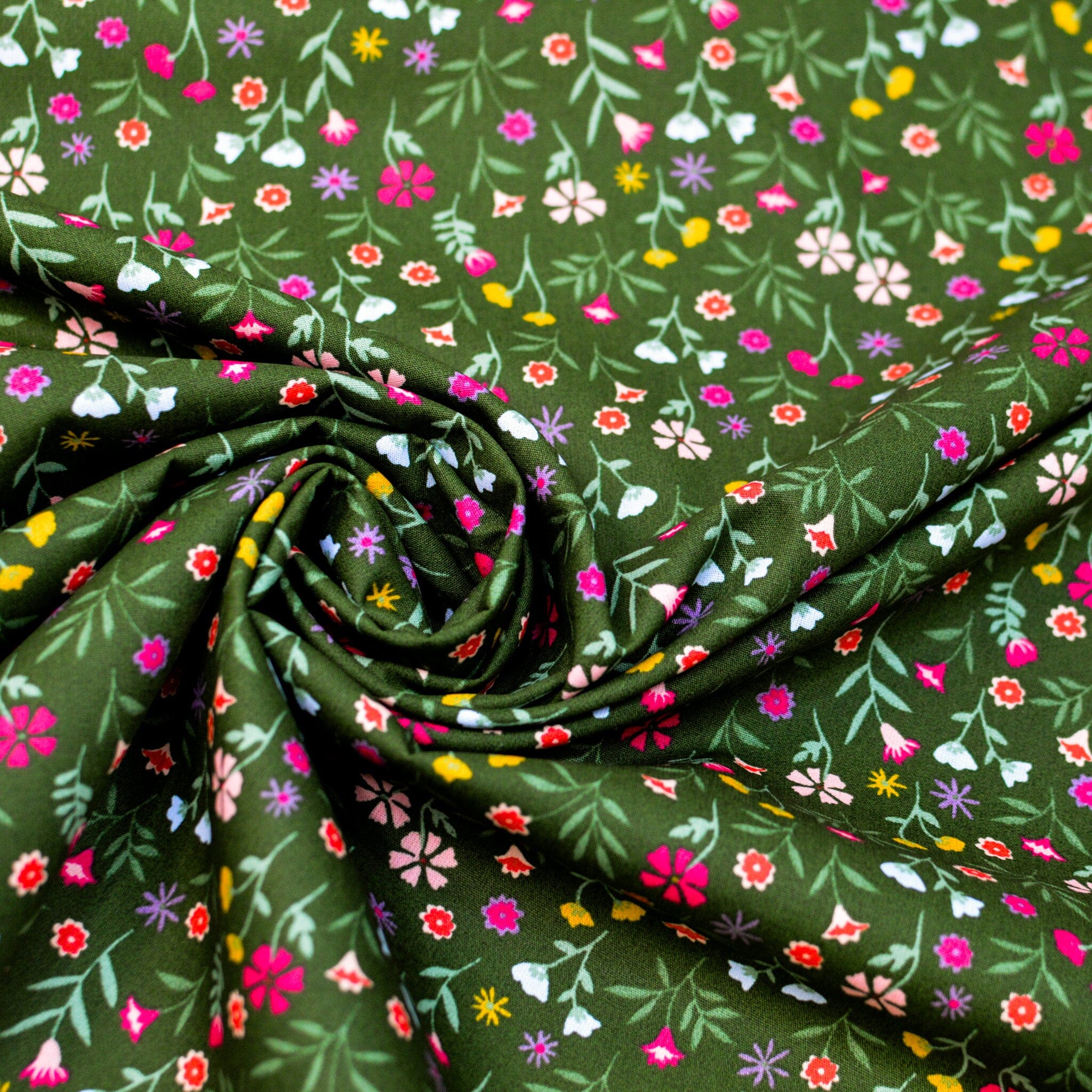 Baumwoll Popeline - Wild Flowers - Dark Green Fabric poshpinks